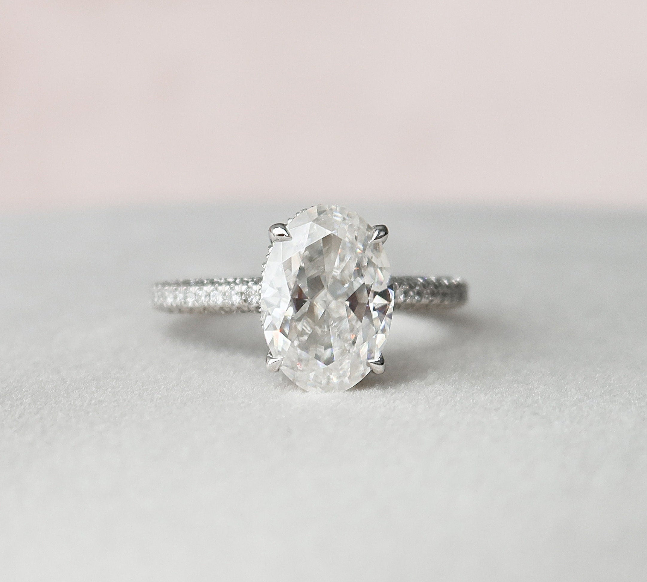 3.0 CT Oval Solitaire & Pave Setting Moissanite Engagement Ring 2