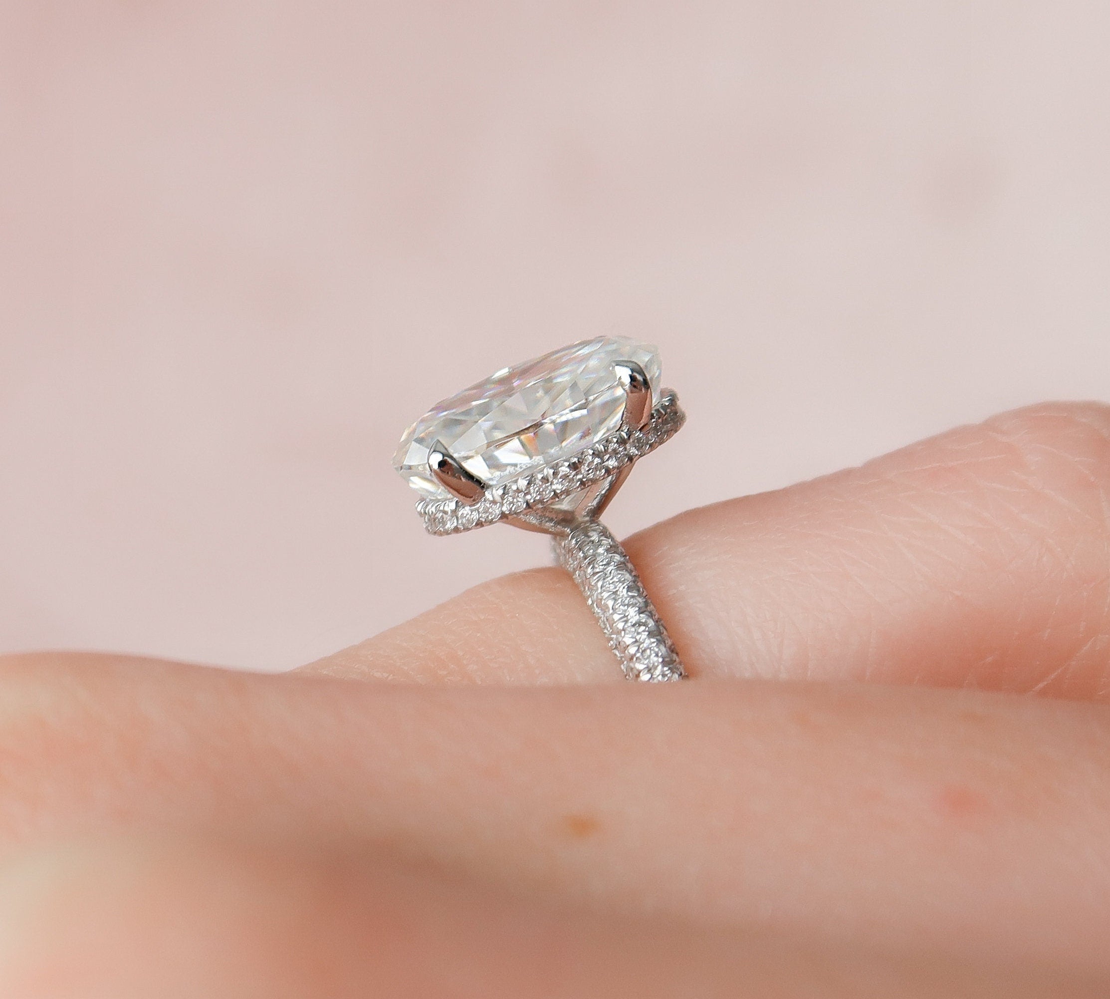 3.0 CT Oval Solitaire & Pave Setting Moissanite Engagement Ring 3