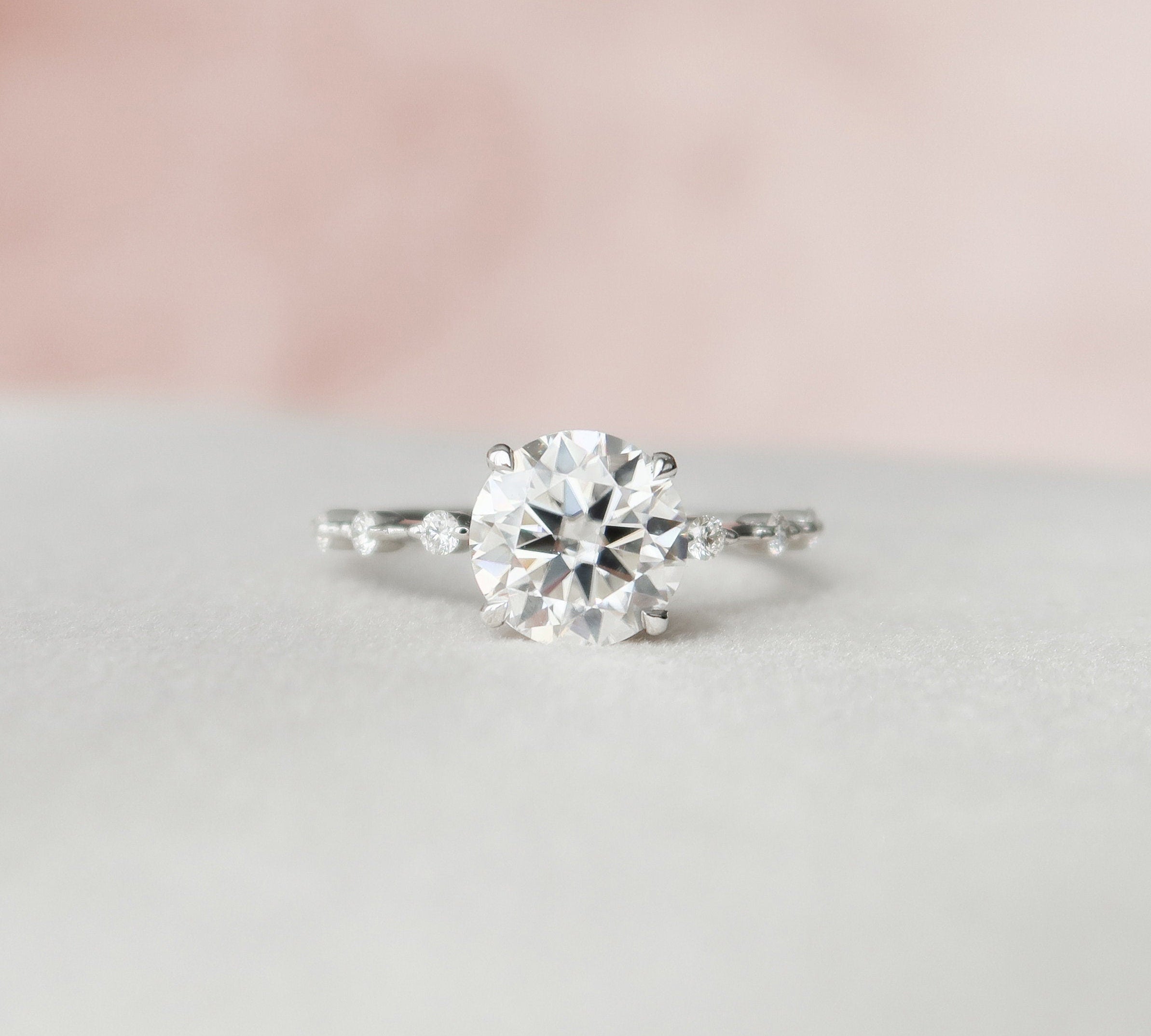 2.0 CT Round Dainty Pave Moissanite Engagement Ring 2