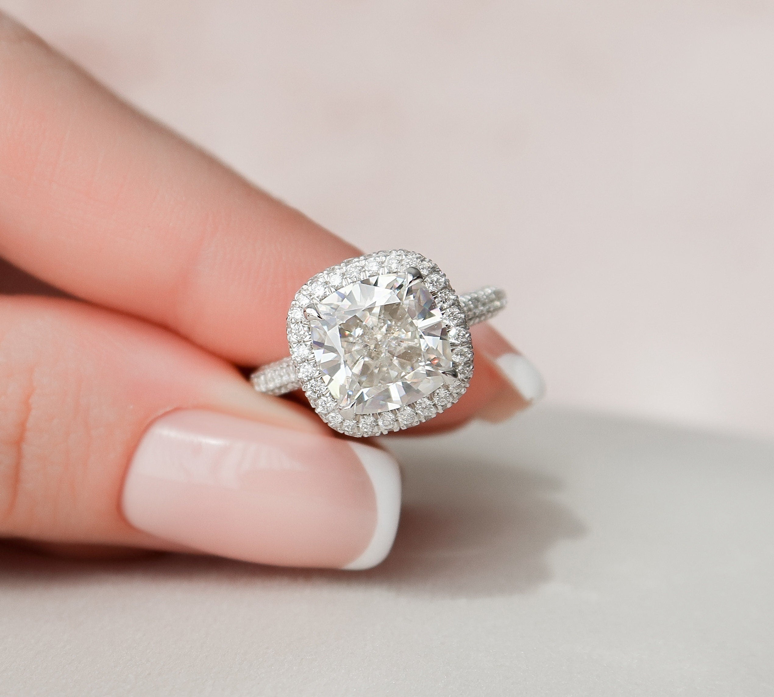 4.0 CT Cushion Halo Pave Moissanite Engagement Ring 3