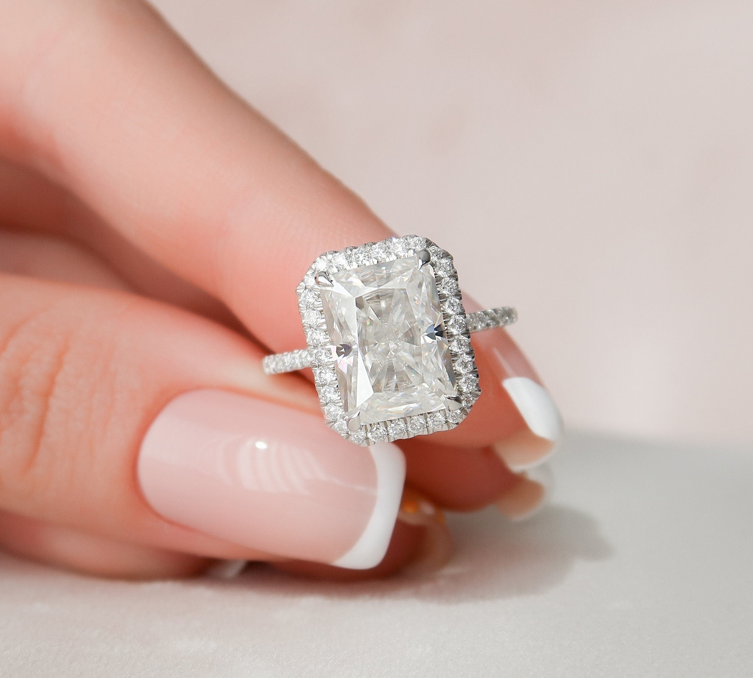 5.0 CT Radiant Halo Style Pave Setting Moissanite Engagement Ring 2