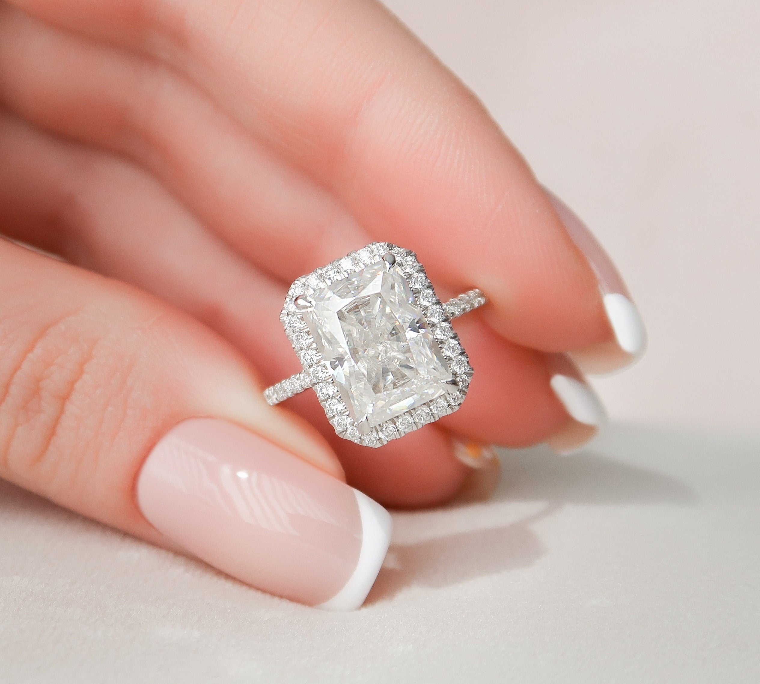 5.0 CT Radiant Halo Style Pave Setting Moissanite Engagement Ring 1