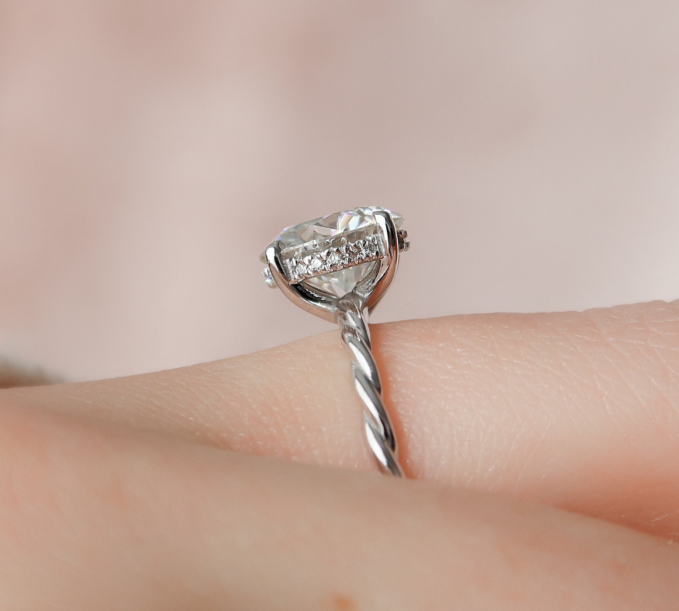 2.5 CT Round Cut Solitaire & Twisted Band Moissanite Engagement Ring 2