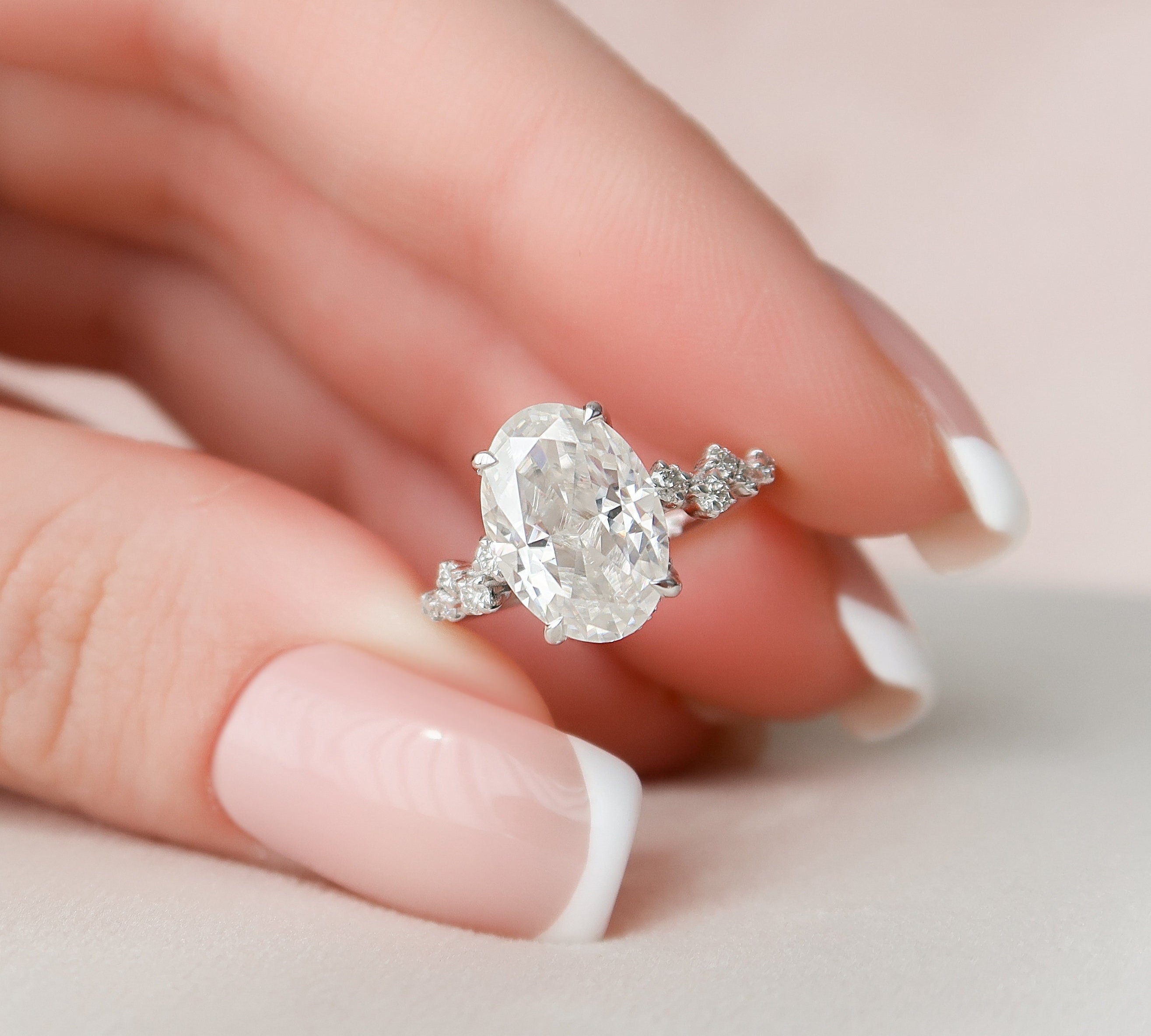 3.0 CT Oval Cut Cluster Style Pave Moissanite Engagement Ring 1