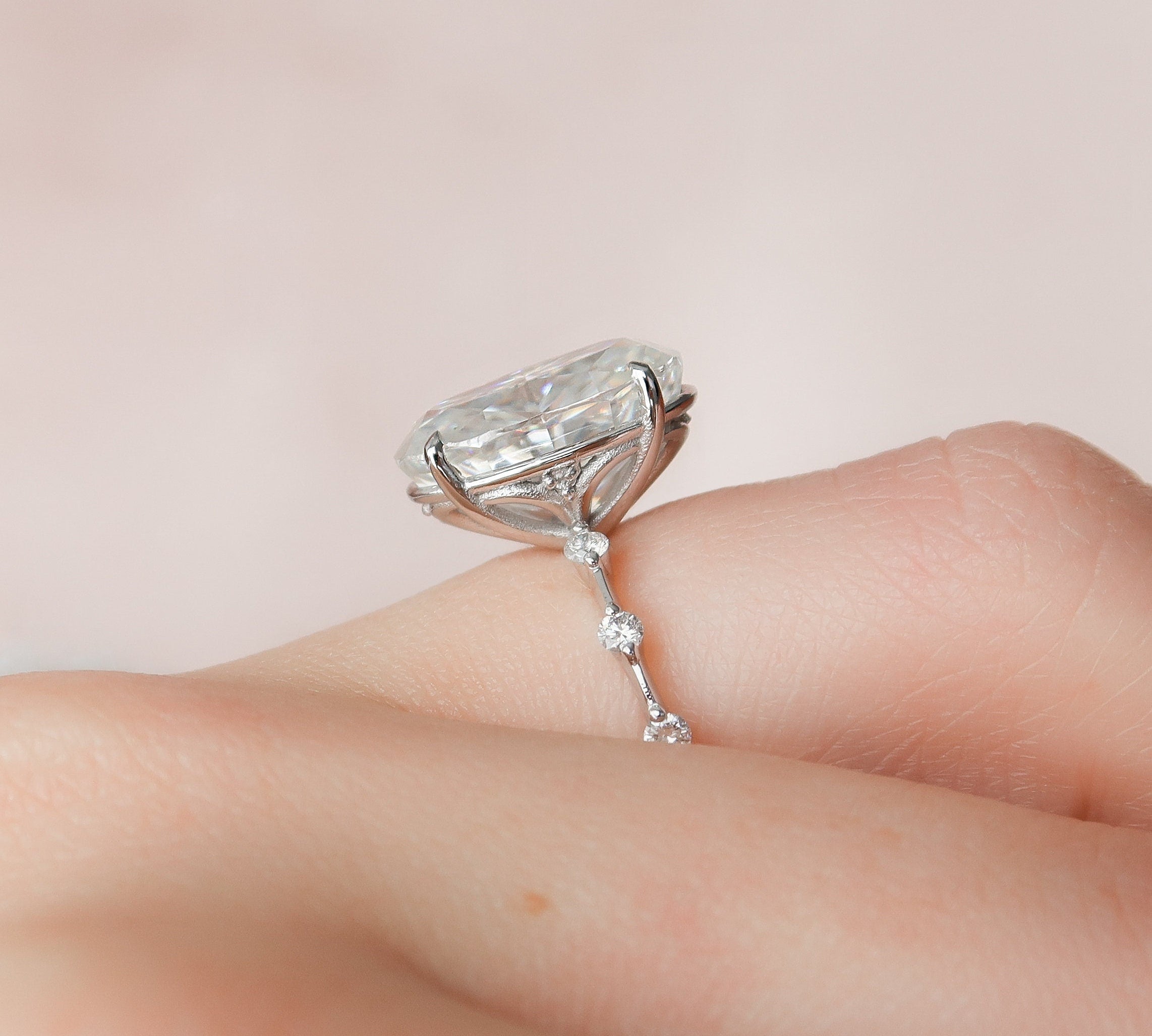5.0 CT Oval Dainty Style Pave Moissanite Engagement Ring 3