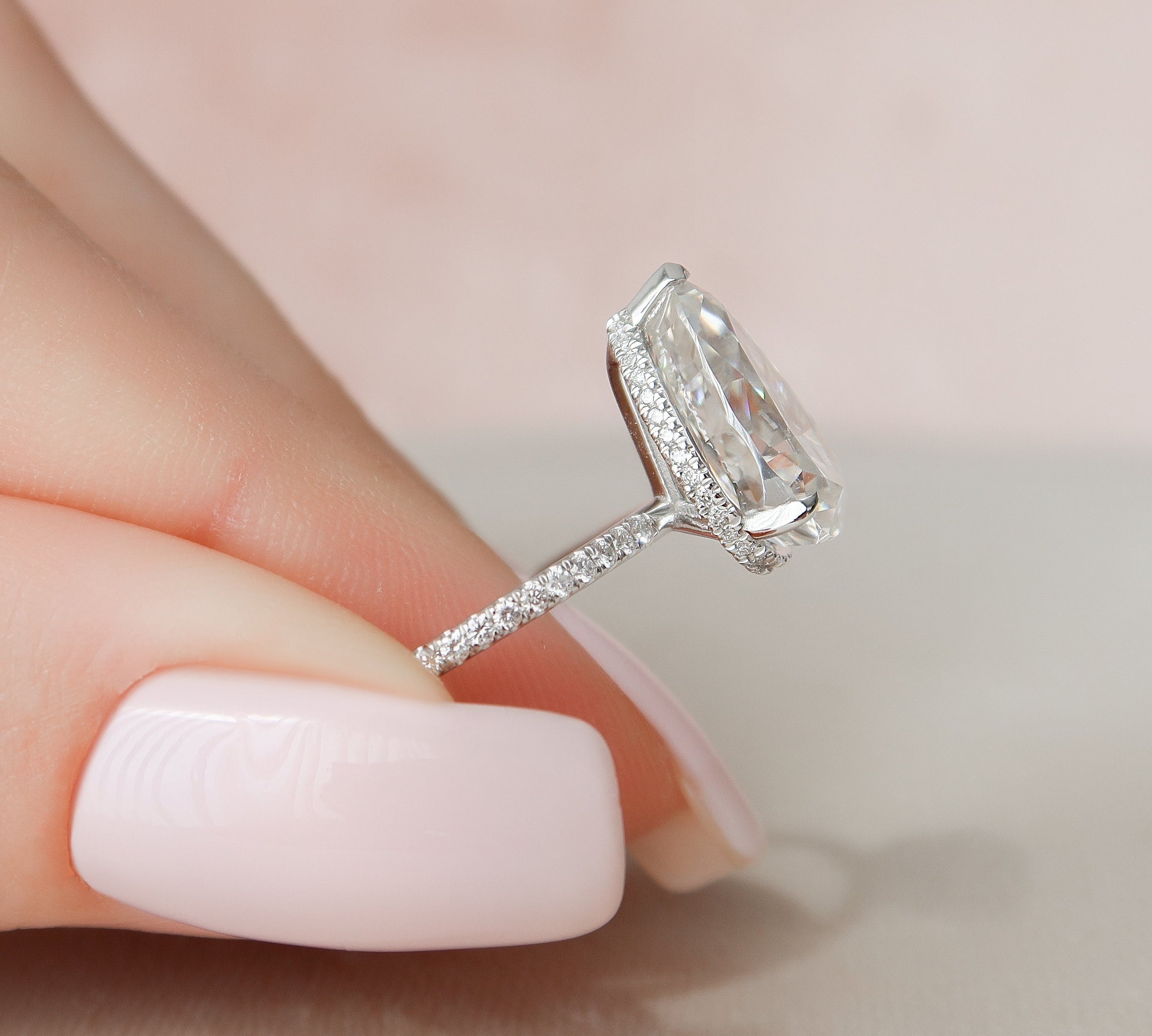 3.0 CT Pear Hidden Halo & Pave Moissanite Engagement Ring 3