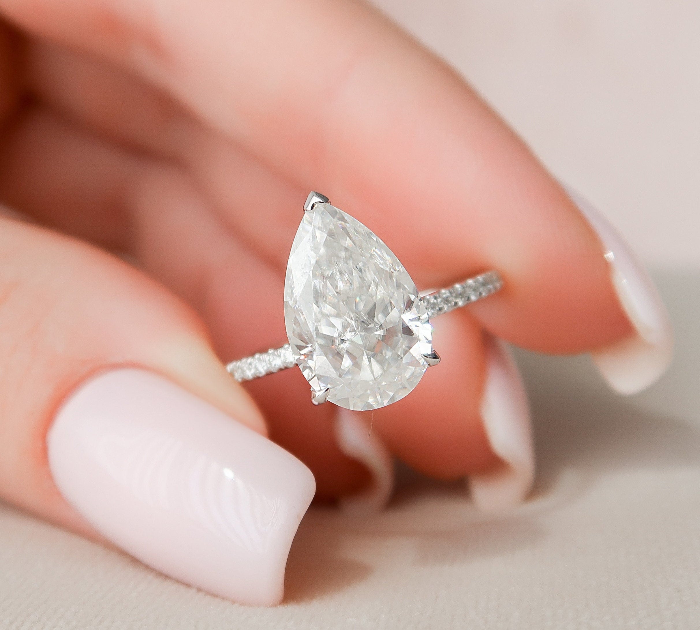 3.0 CT Pear Hidden Halo & Pave Moissanite Engagement Ring 1