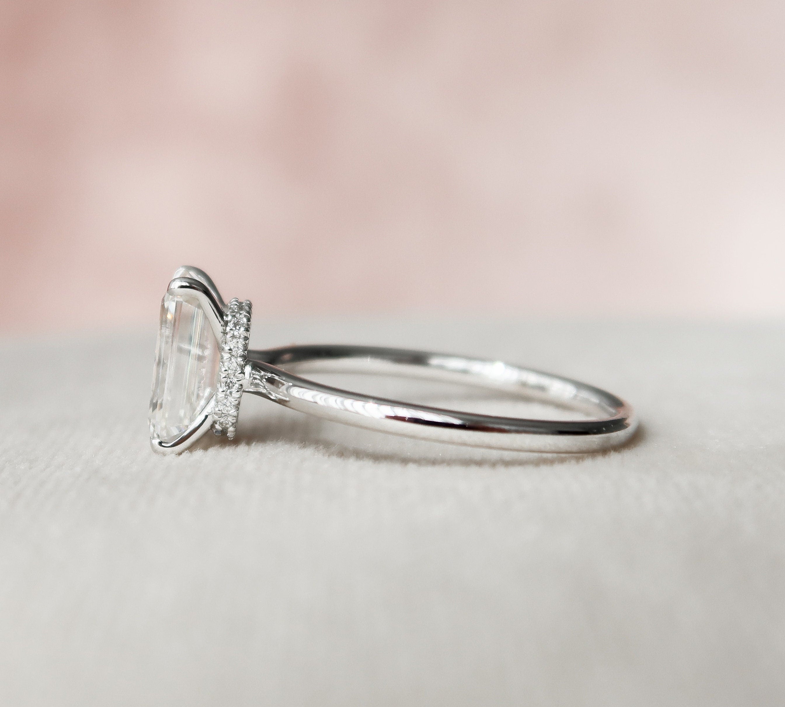 2.0 CT Emerald Hidden Halo & Solitaire Moissanite Engagement Ring 2