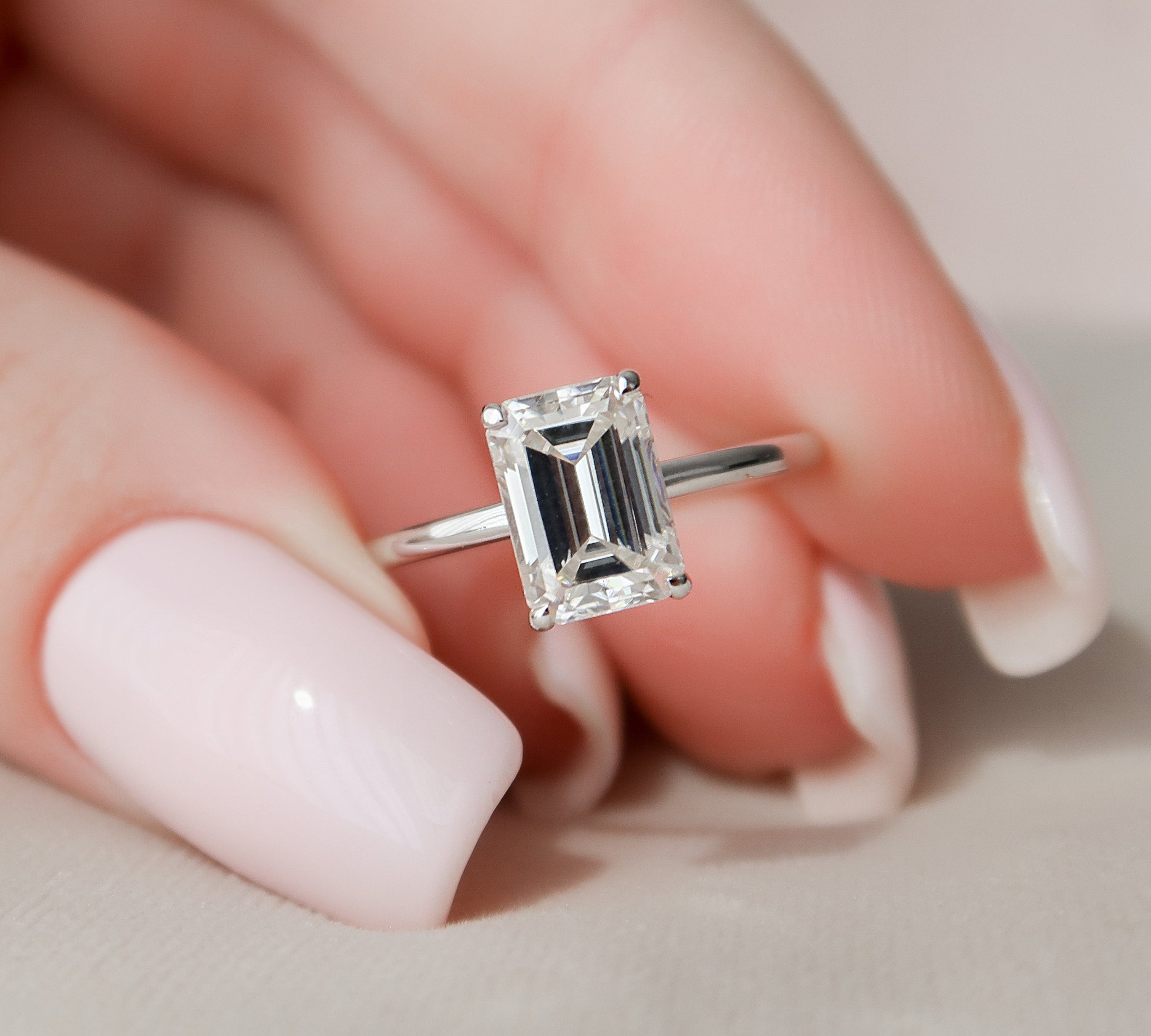 2.0 CT Emerald Hidden Halo & Solitaire Moissanite Engagement Ring 1