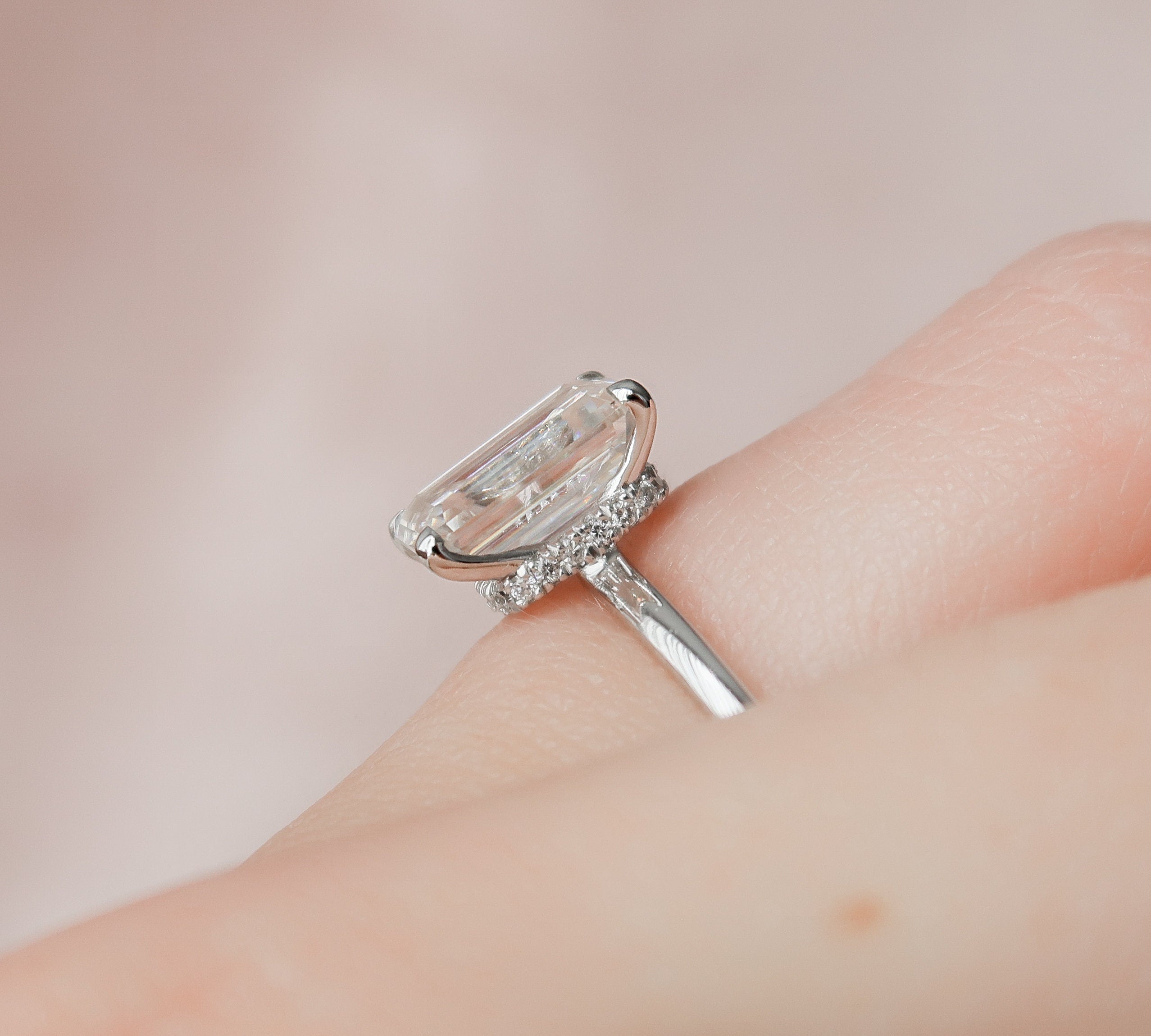 2.0 CT Emerald Hidden Halo & Solitaire Moissanite Engagement Ring 3