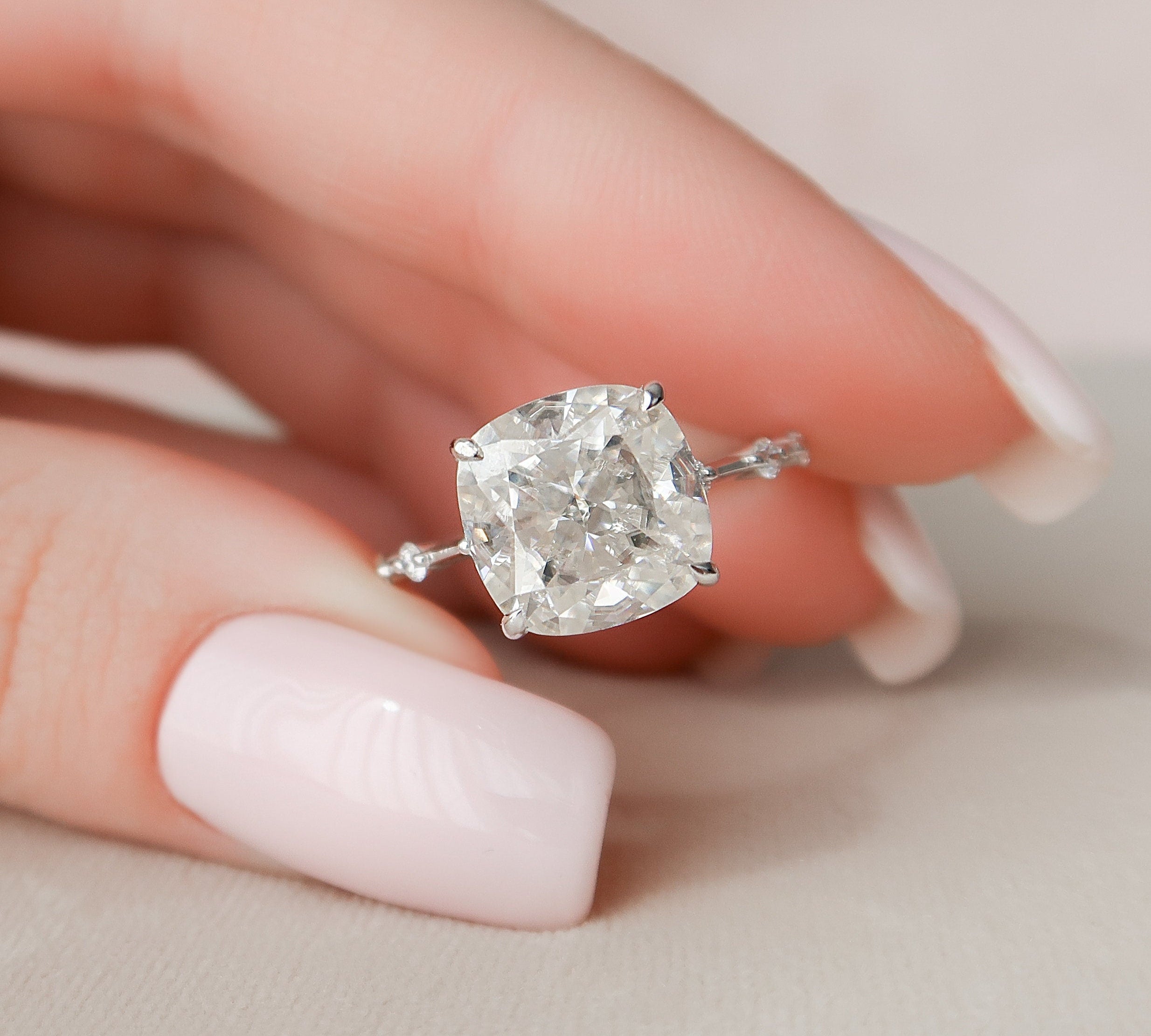 5.0 CT Cushion Dainty Pave Setting Moissanite Engagement Ring 1