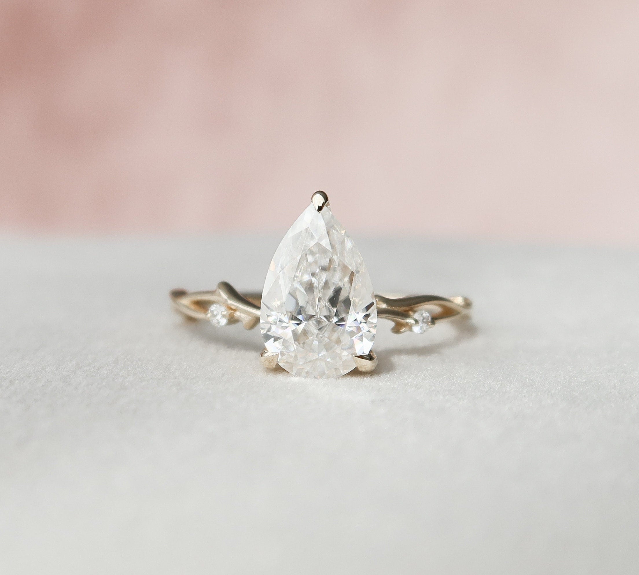 2.0 CT Pear Cut Twig Pave Style Moissanite Engagement Ring 2