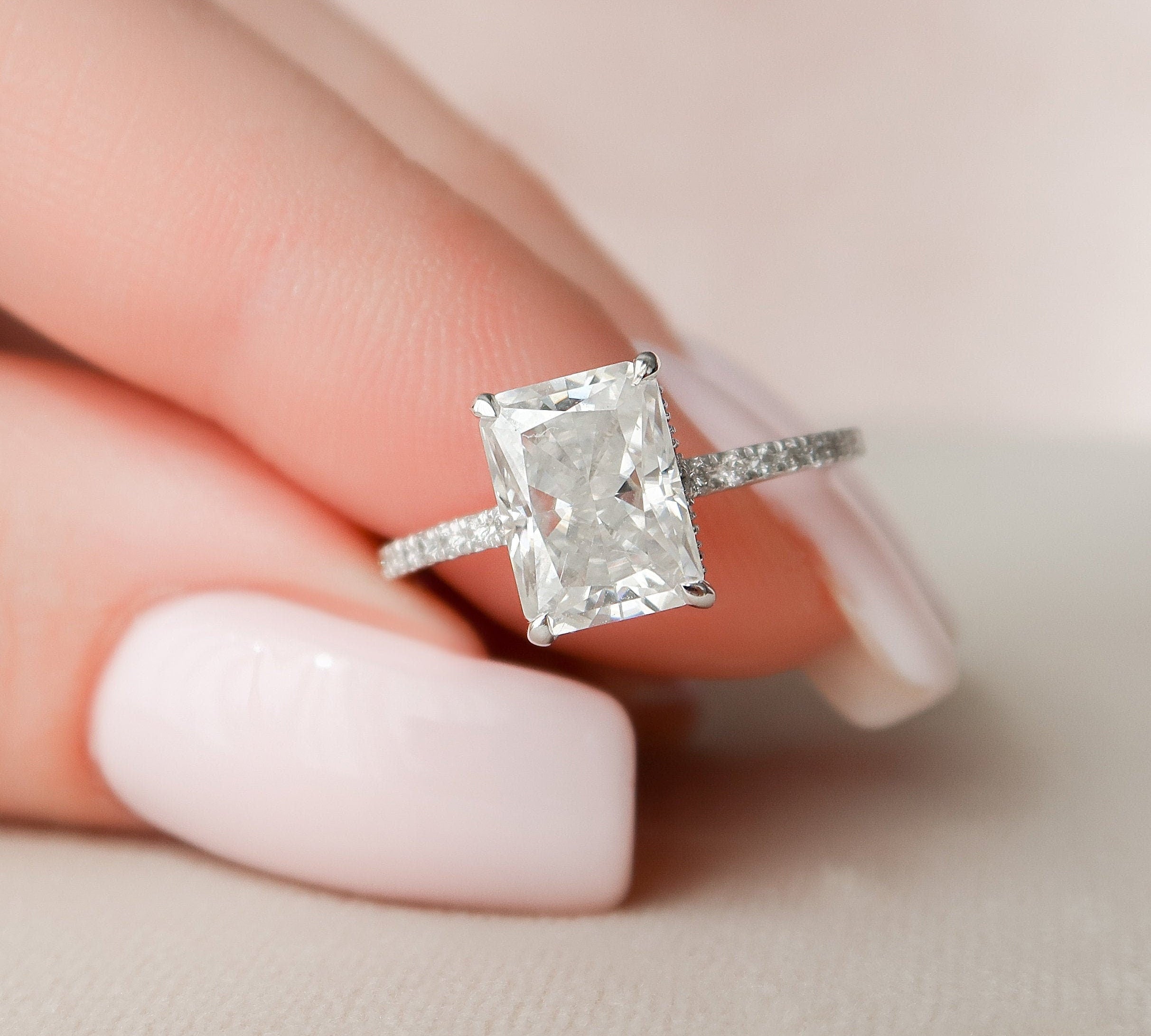 2.5 CT Radiant Pave & Hidden Halo Setting Moissanite Engagement Ring 3