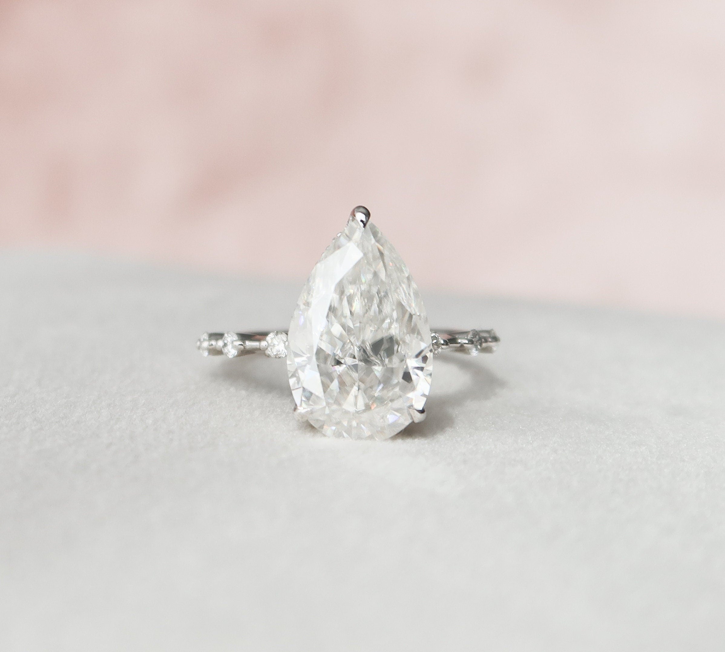 3.5 CT Pear Cut Dainty Pave Moissanite Engagement Ring 3
