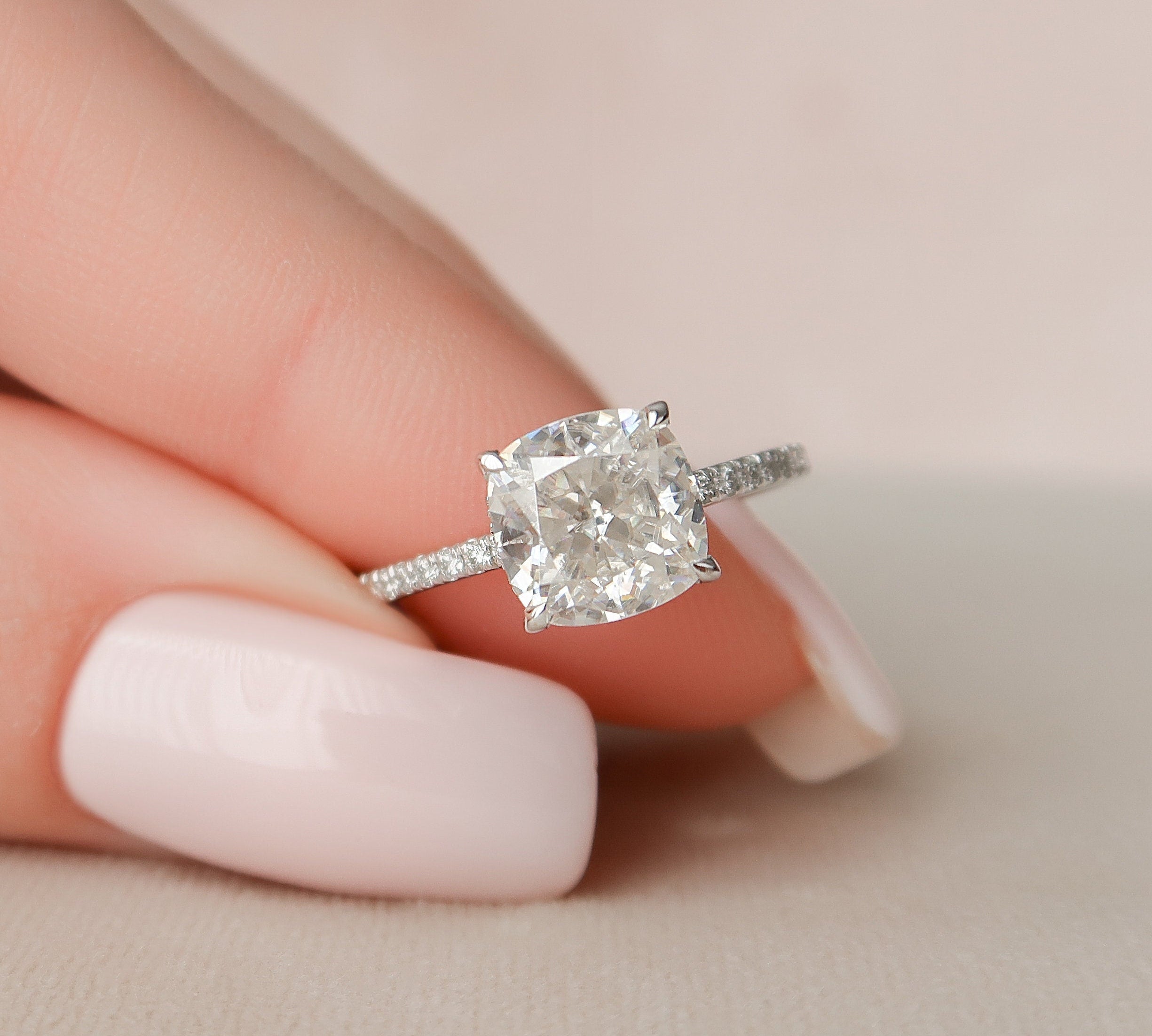 2.5 CT Cushion Pave & Hidden Halo Setting Moissanite Engagement Ring 3