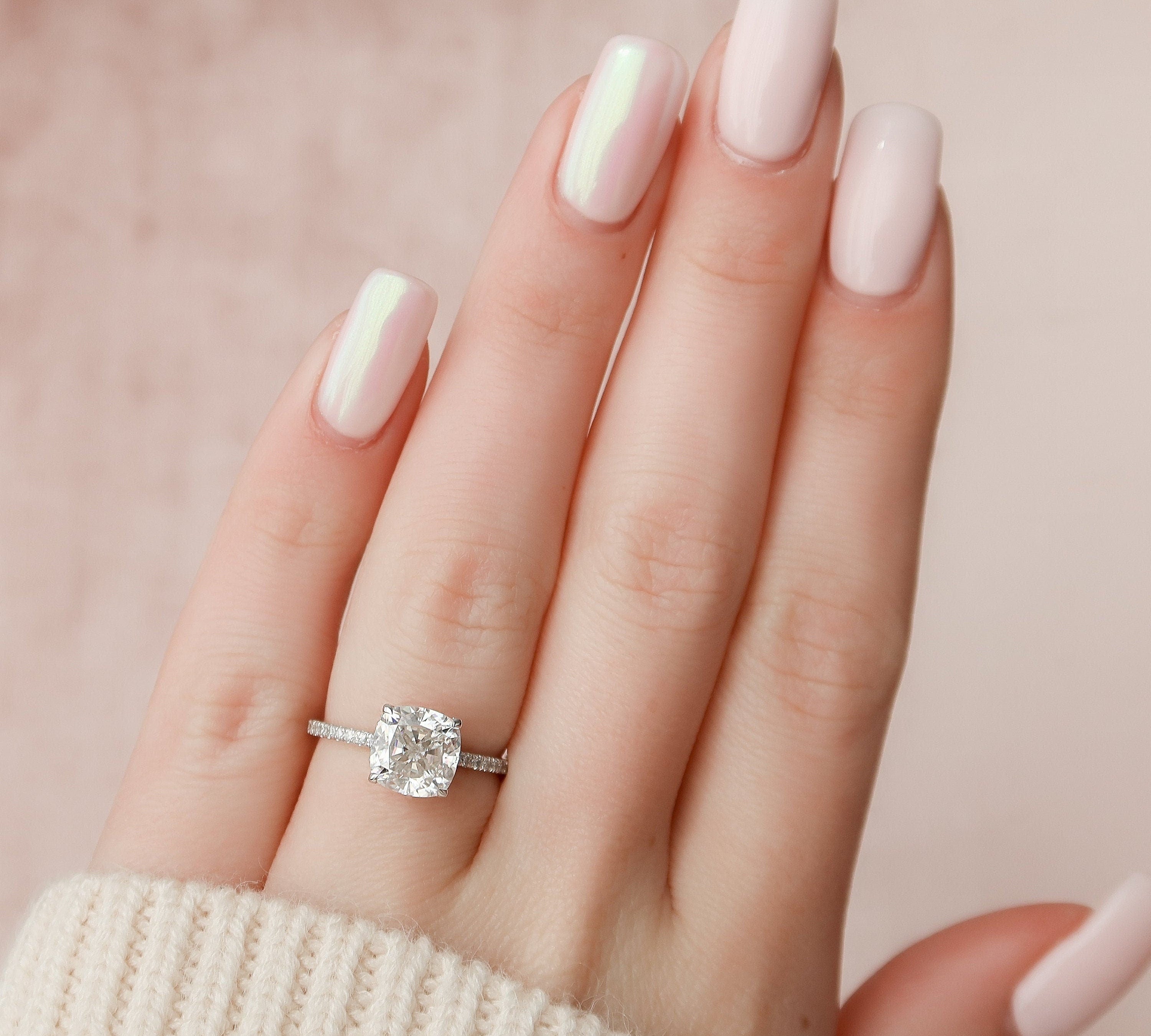 2.5 CT Cushion Pave & Hidden Halo Setting Moissanite Engagement Ring 2