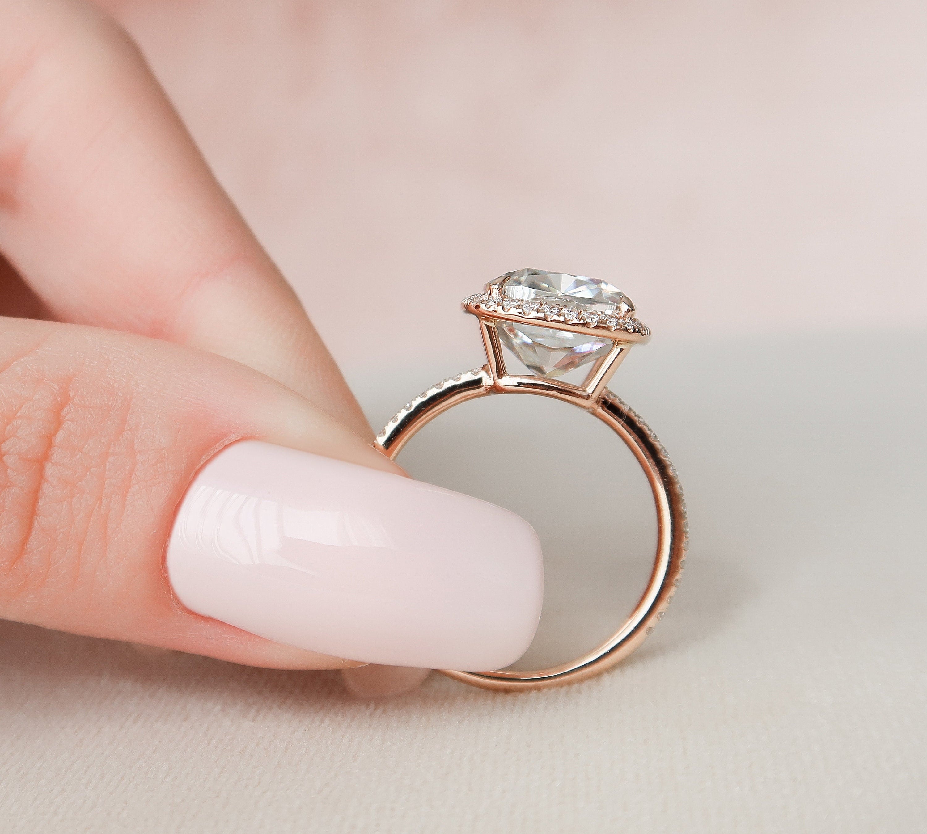 5.0 CT Cushion Halo & Pave Moissanite Engagement Ring 2