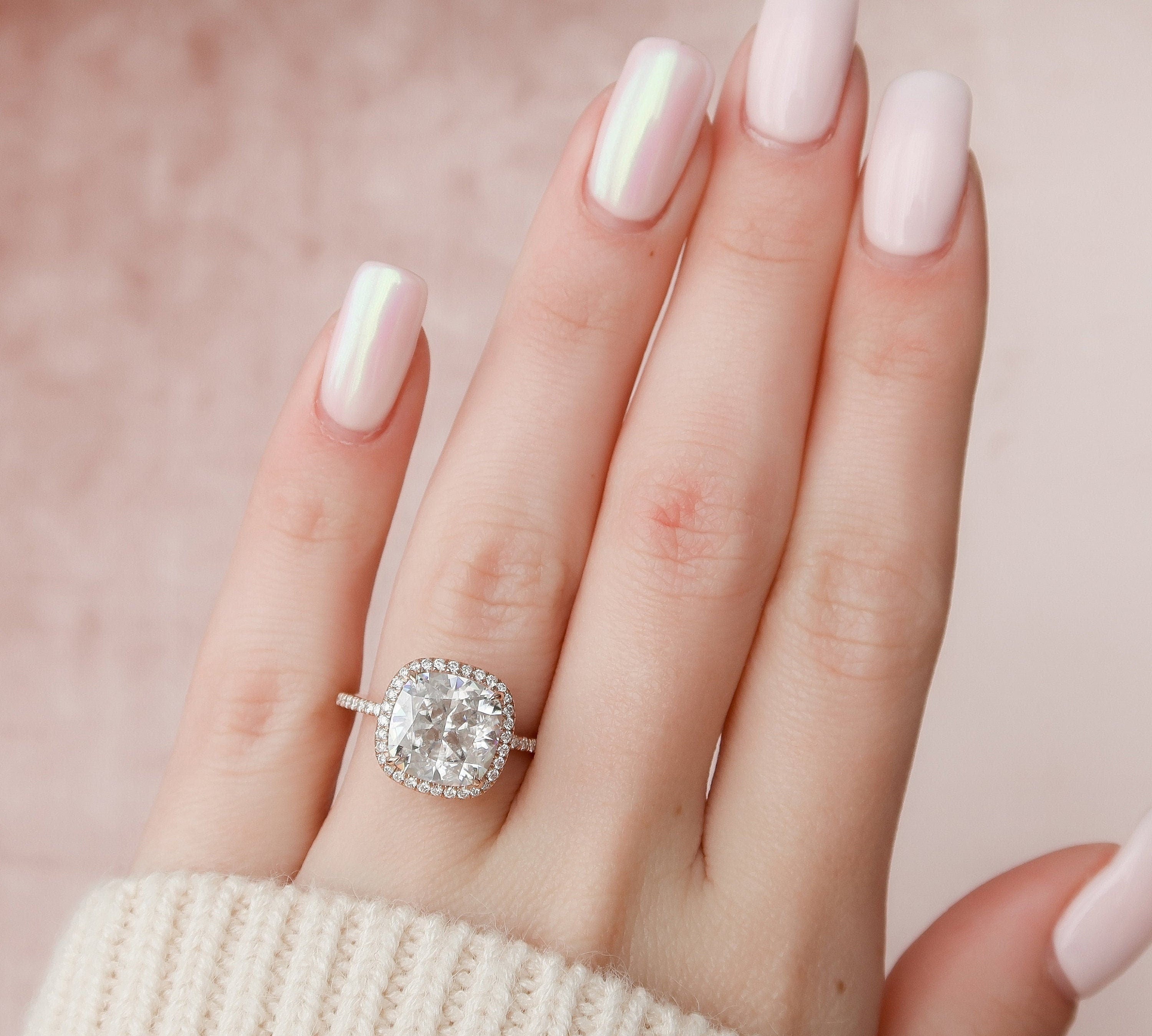 5.0 CT Cushion Halo & Pave Moissanite Engagement Ring 3