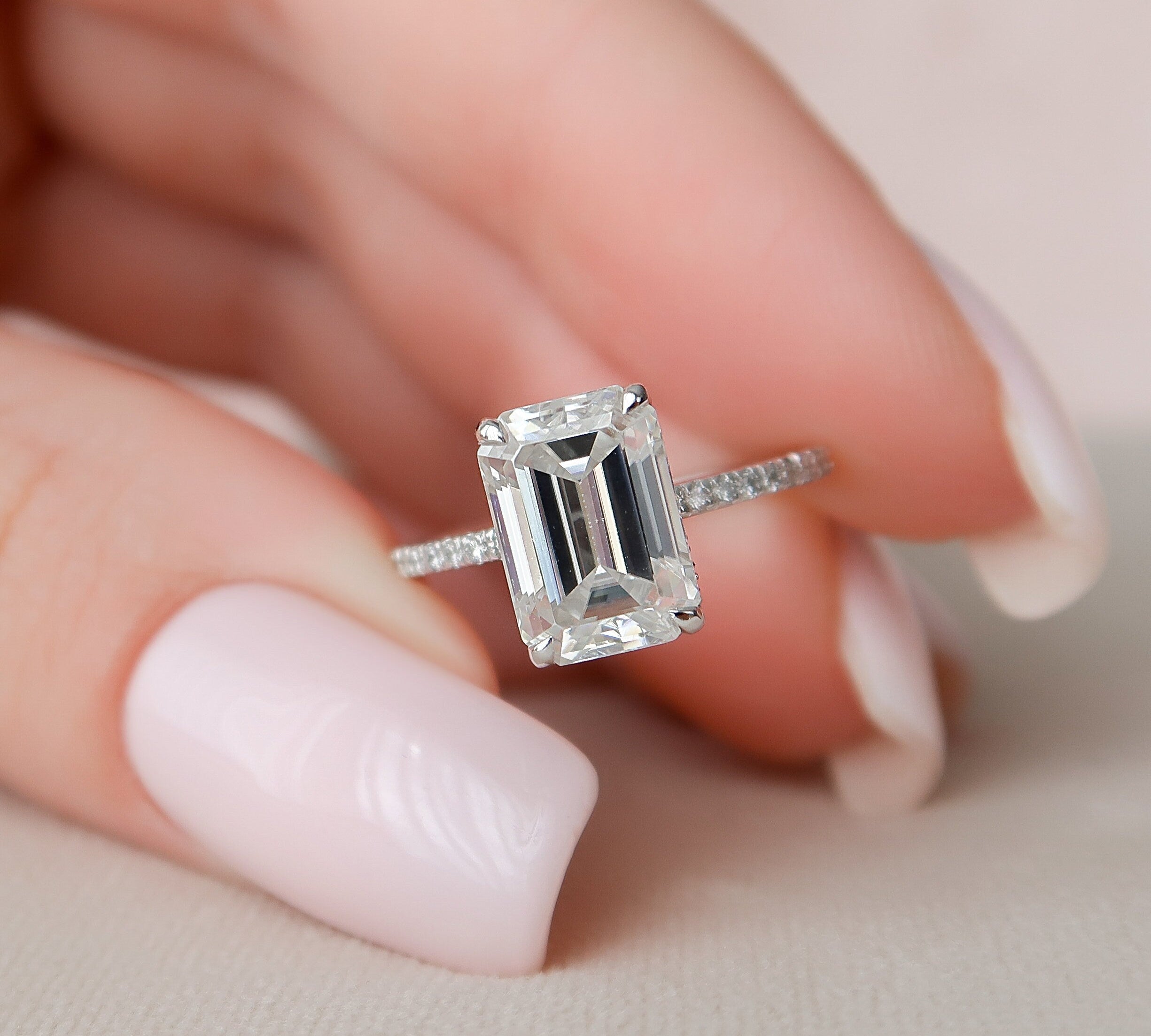 3.0 CT Oval Hidden Halo & Pave Moissanite Engagement Ring 1