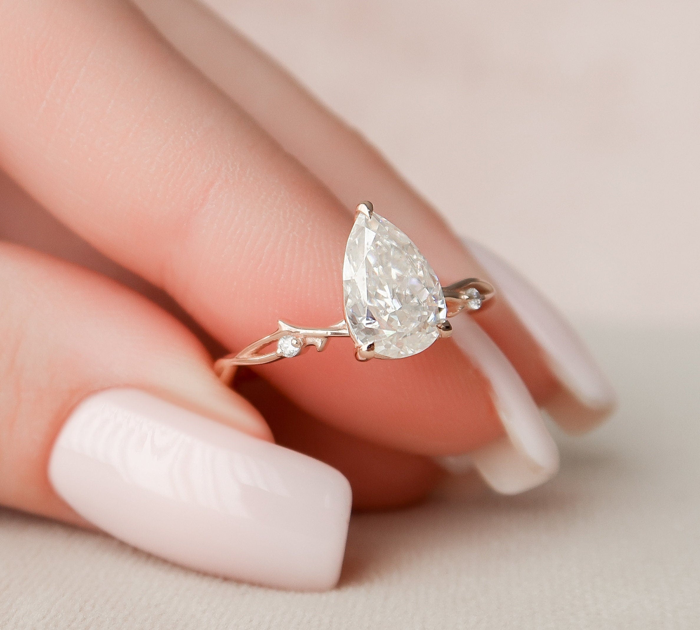 1.5 CT Pear Pave Twisted Moissanite Engagement Ring 2