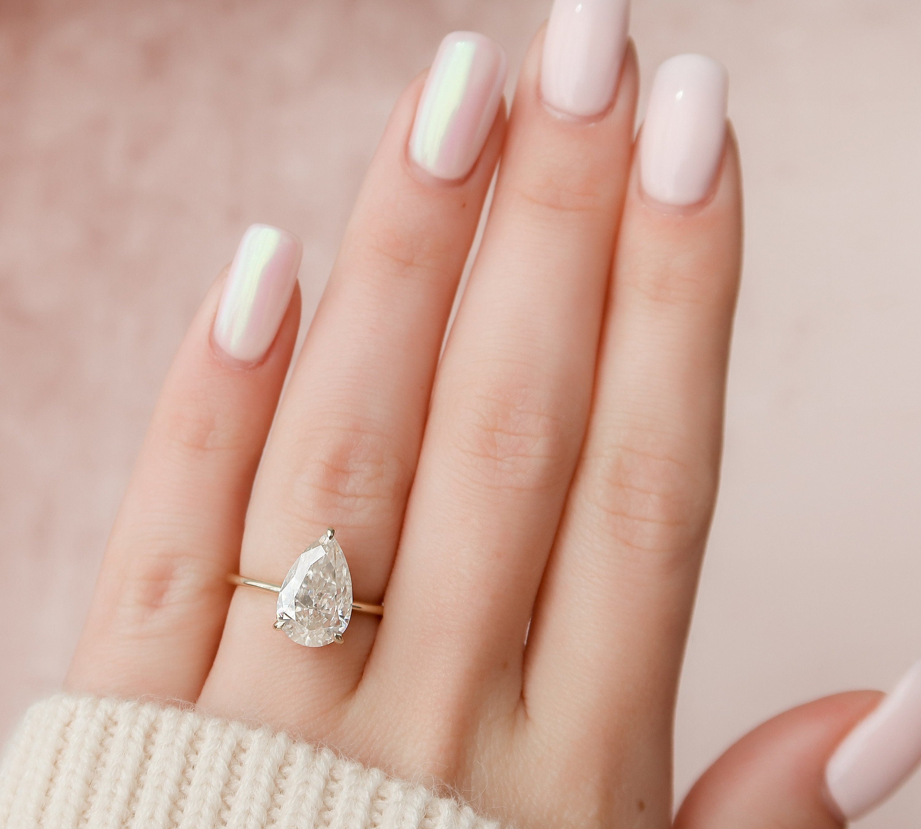 3.0 CT Pear Cut Hidden Halo Style Moissanite Engagement Ring 2