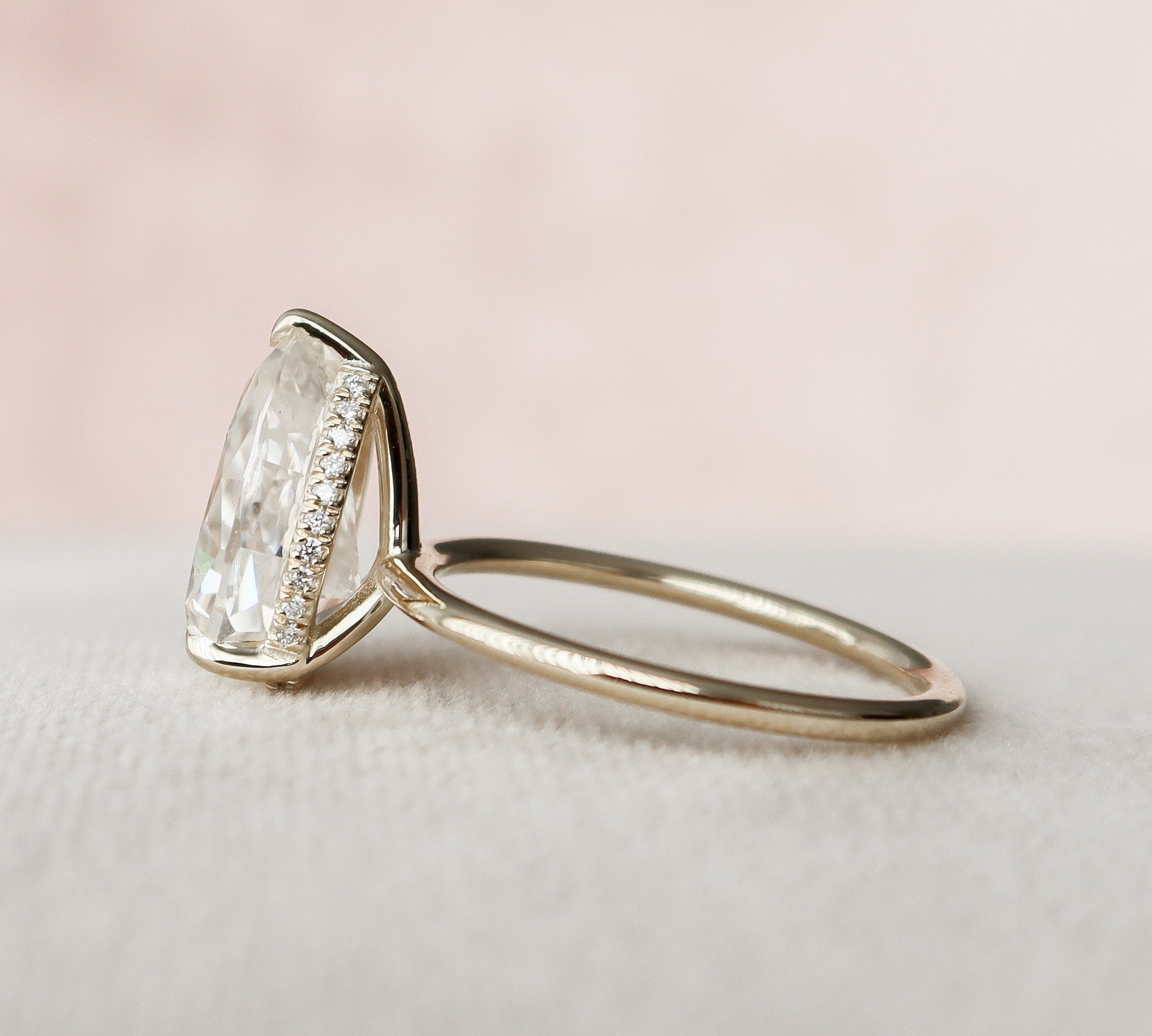 3.0 CT Pear Cut Hidden Halo Style Moissanite Engagement Ring 3