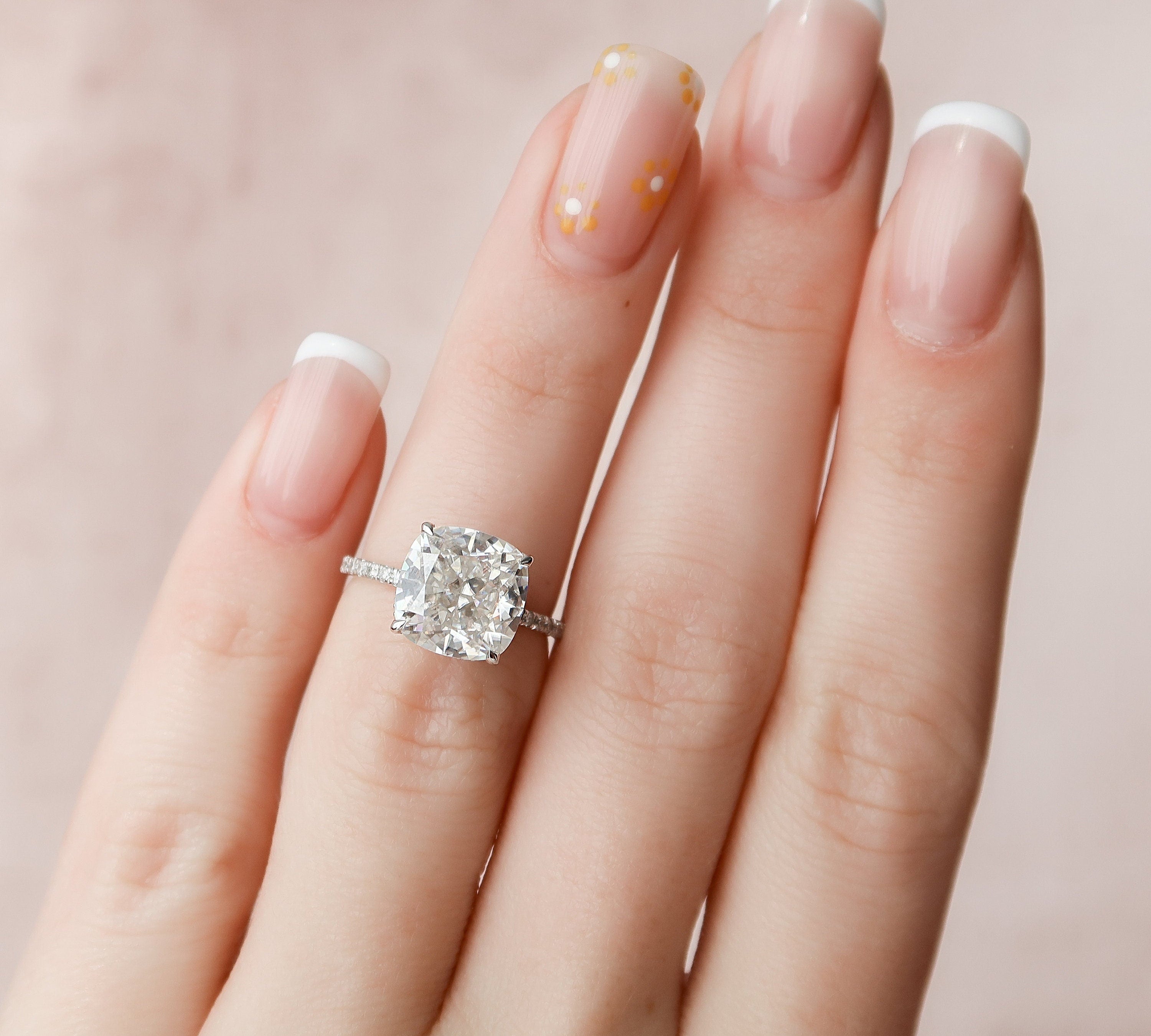 4.5 CT Cushion Hidden Halo & Pave Moissanite Engagement Ring 3