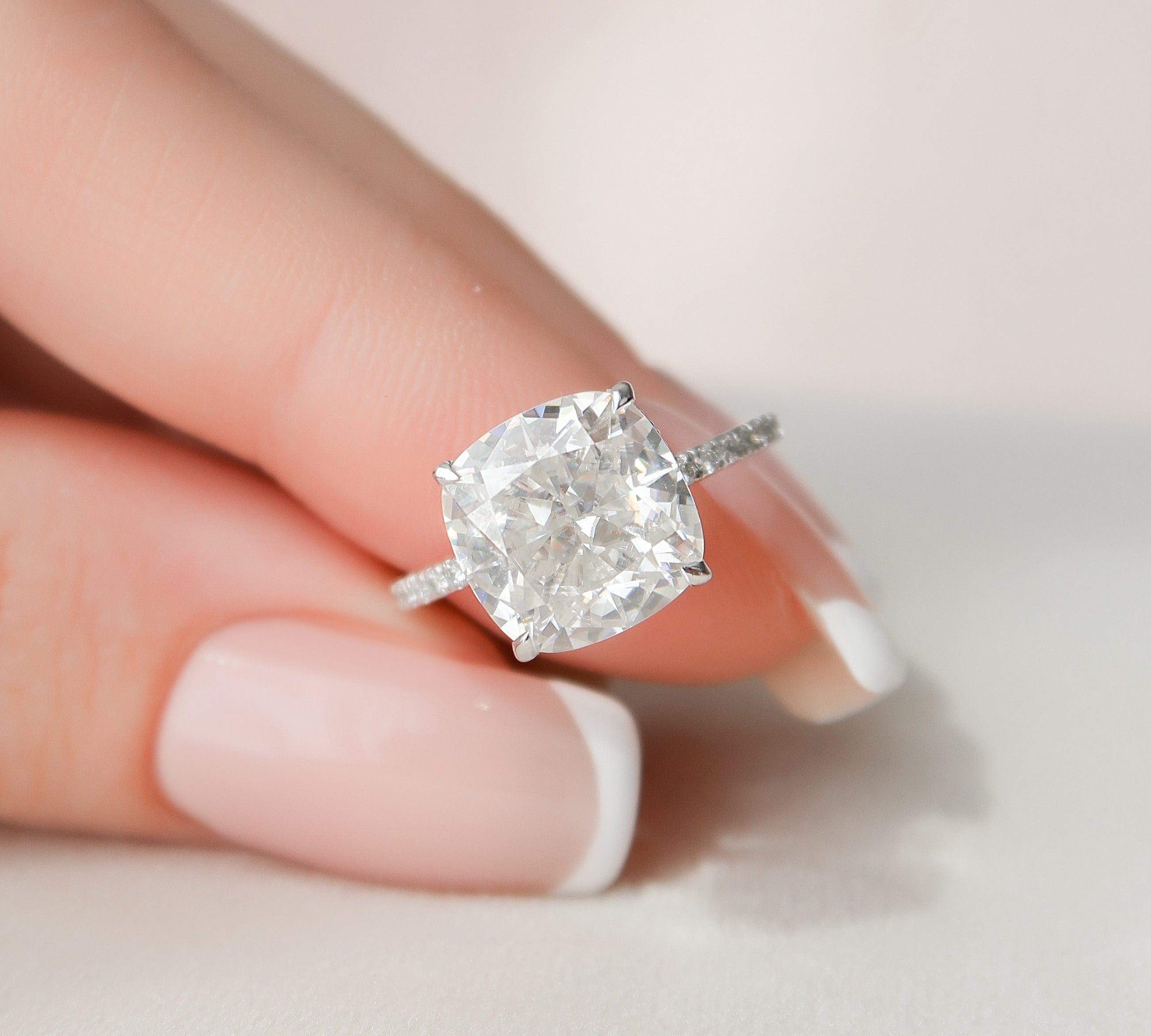 4.5 CT Cushion Hidden Halo & Pave Moissanite Engagement Ring 2