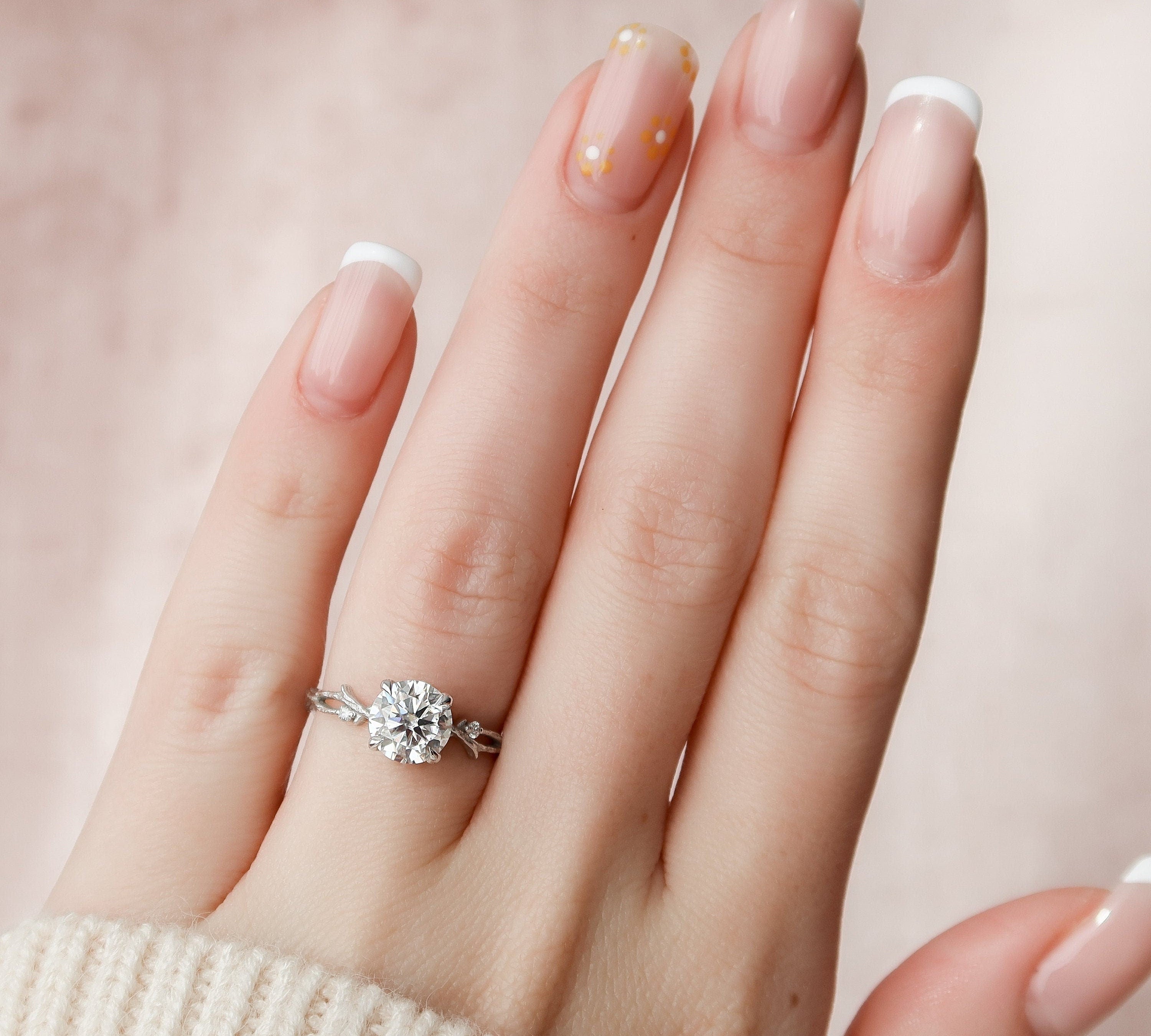 1.50 CT Round Twig Style Moissanite Engagement Ring 2