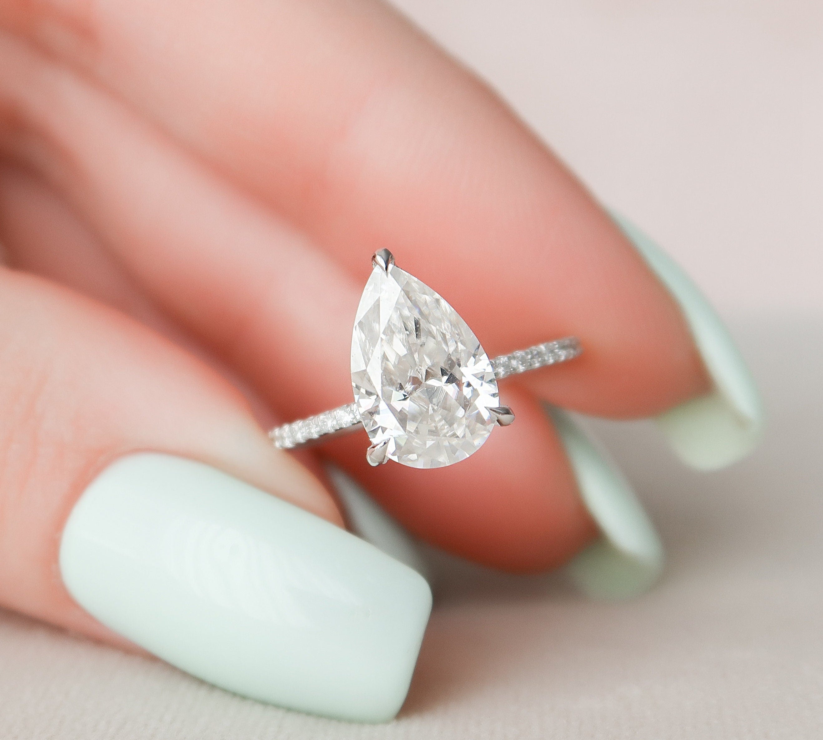 2.5 CT Pear Cut Hidden Halo & Pave Moissanite Engagement Ring 1