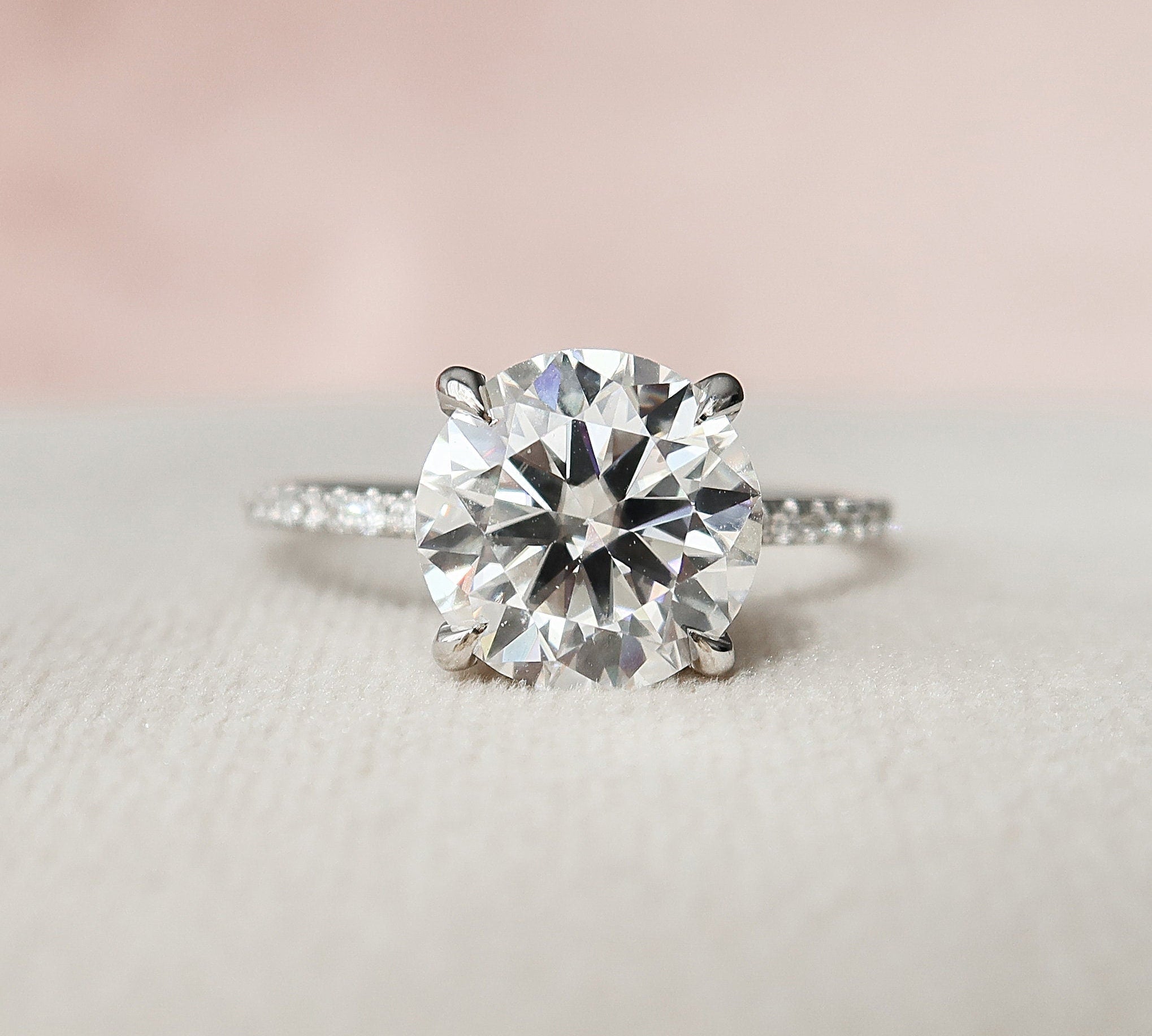 2.5 CT Round Hidden Halo & Pave Setting Moissanite Engagement Ring 2
