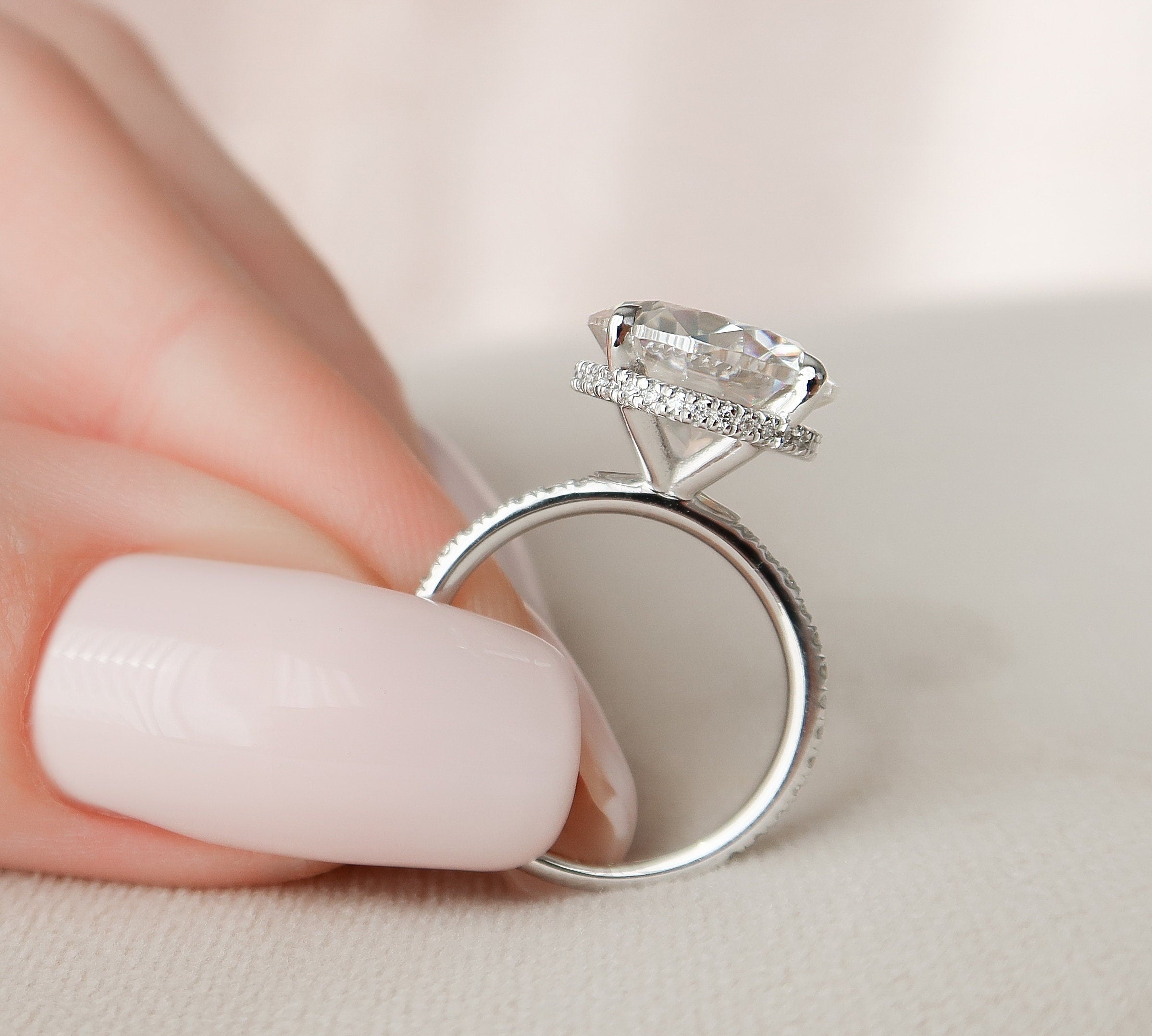 4.5 CT Round Cut Solitaire & Hidden Halo Moissanite Engagement Ring 3