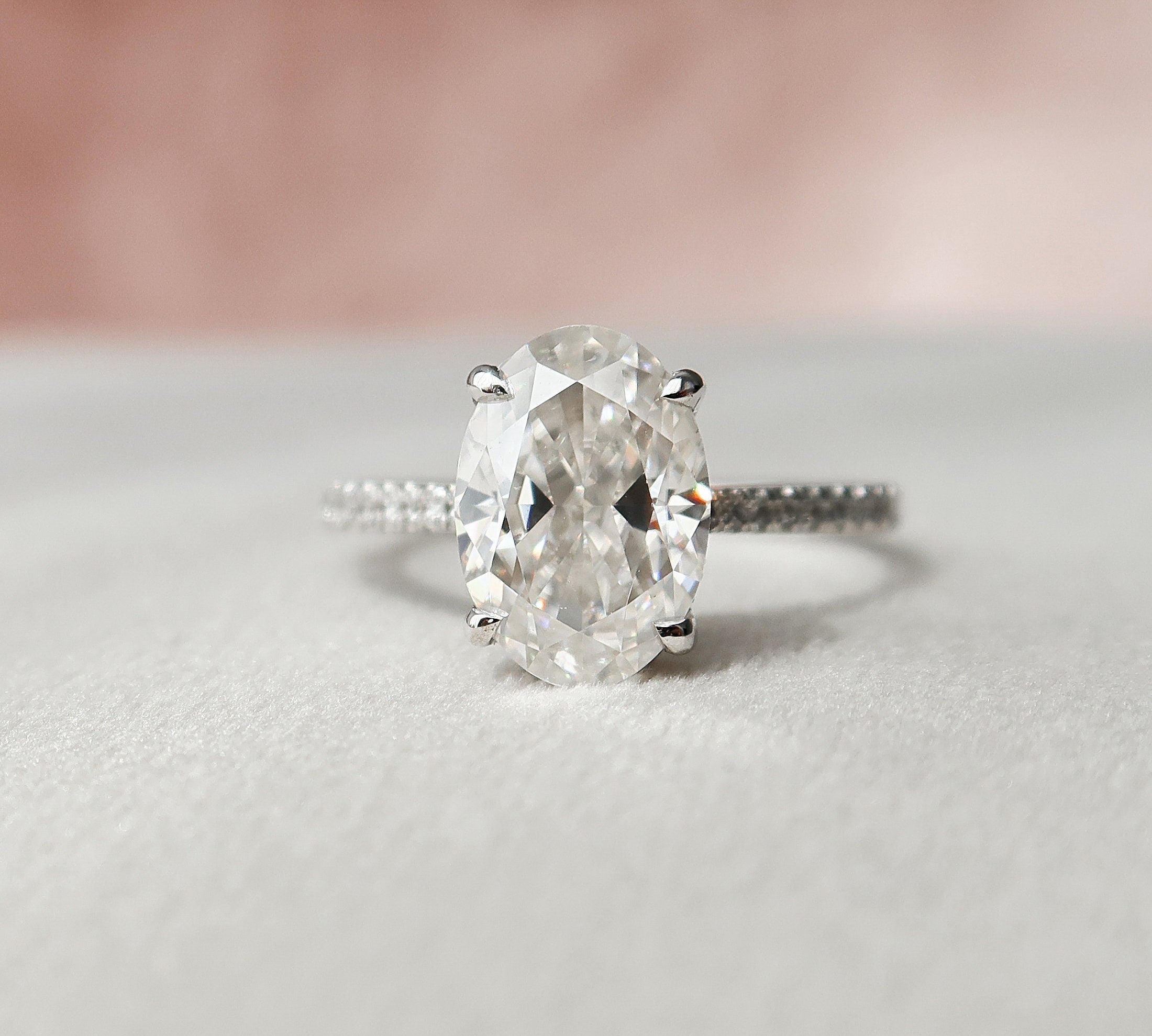 3.0 CT Oval Pave & Hidden Halo Setting Moissanite Engagement Ring 2