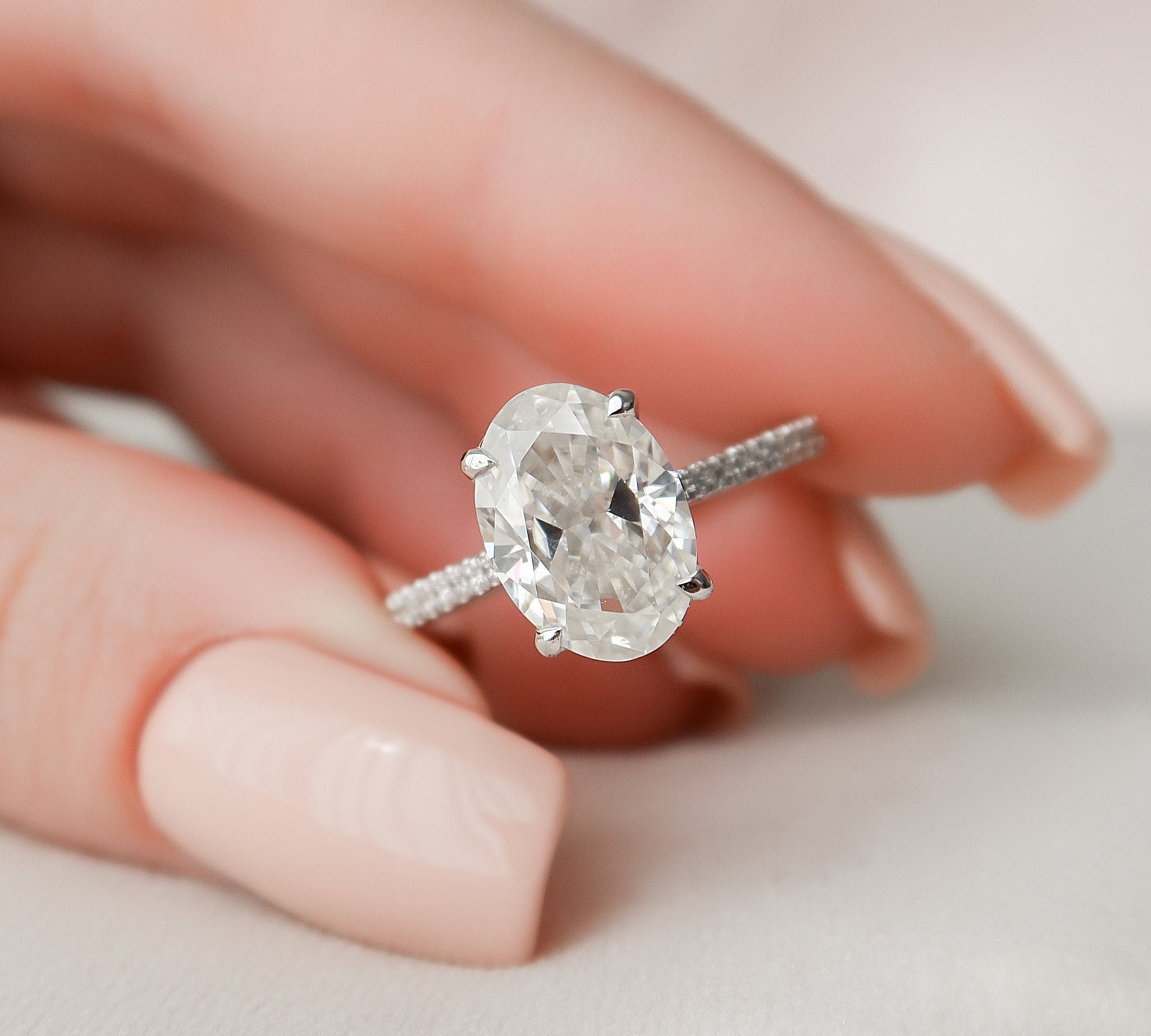 3.0 CT Oval Pave & Hidden Halo Setting Moissanite Engagement Ring 1