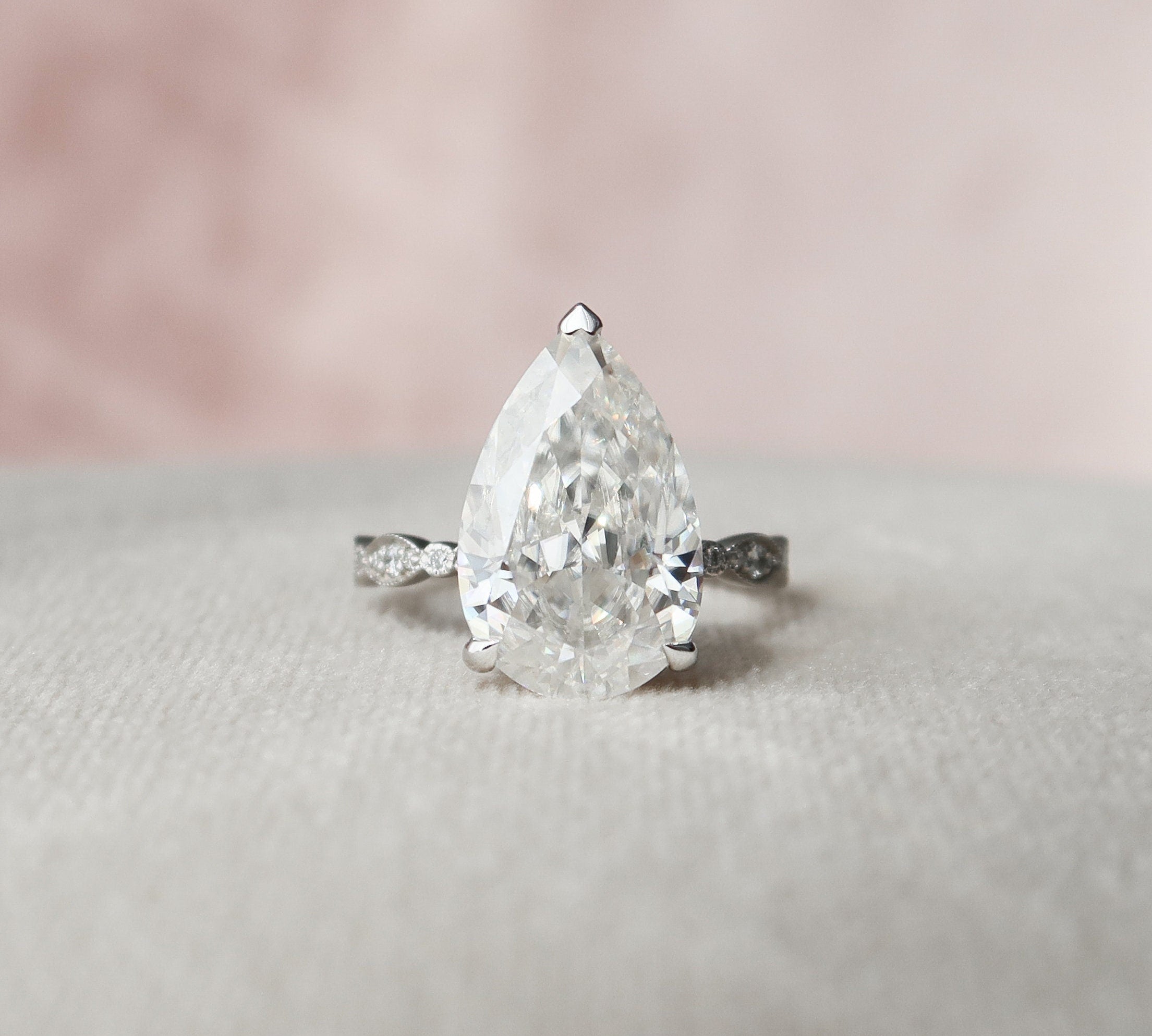 4.5 CT Pear Milgrain Pave Vintage Style Moissanite Engagement Ring 2