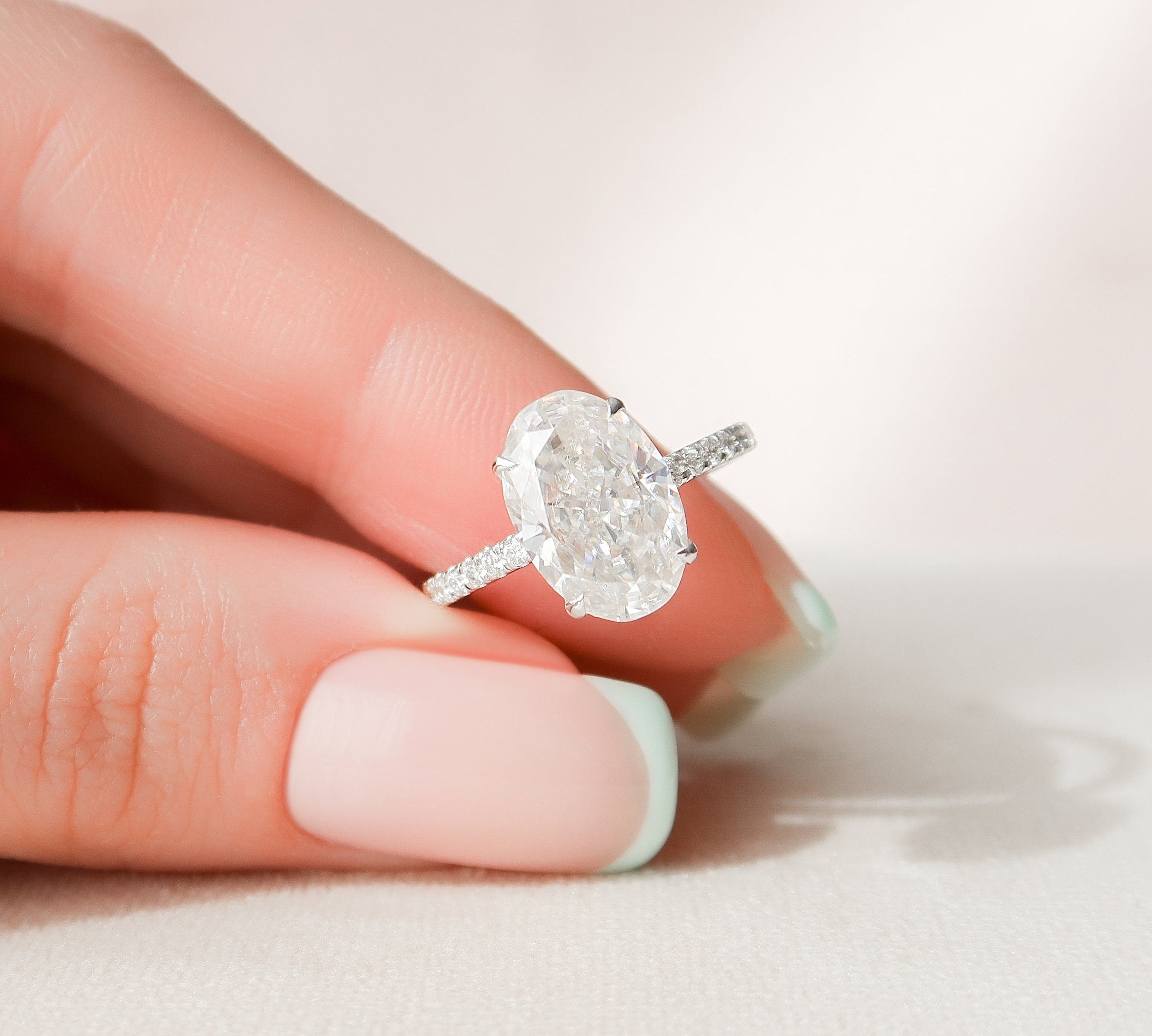 3.5 CT Oval Hidden Halo & Pave Moissanite Engagement Ring 1