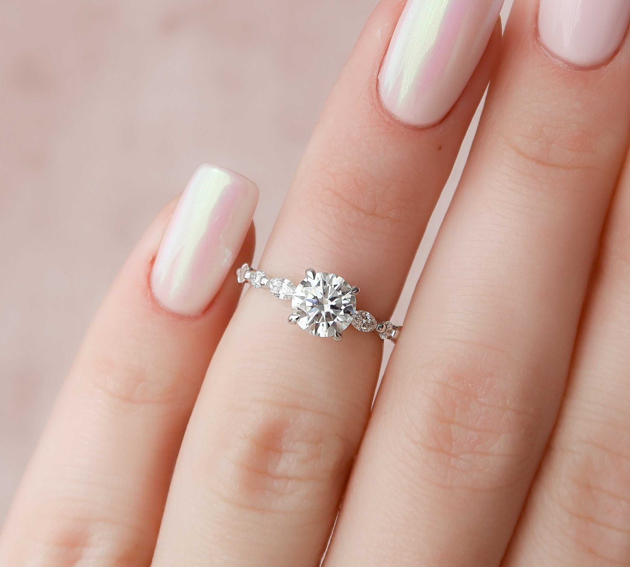 1.0 CT Round Hidden Halo & Pave Setting Moissanite Engagement Ring 2