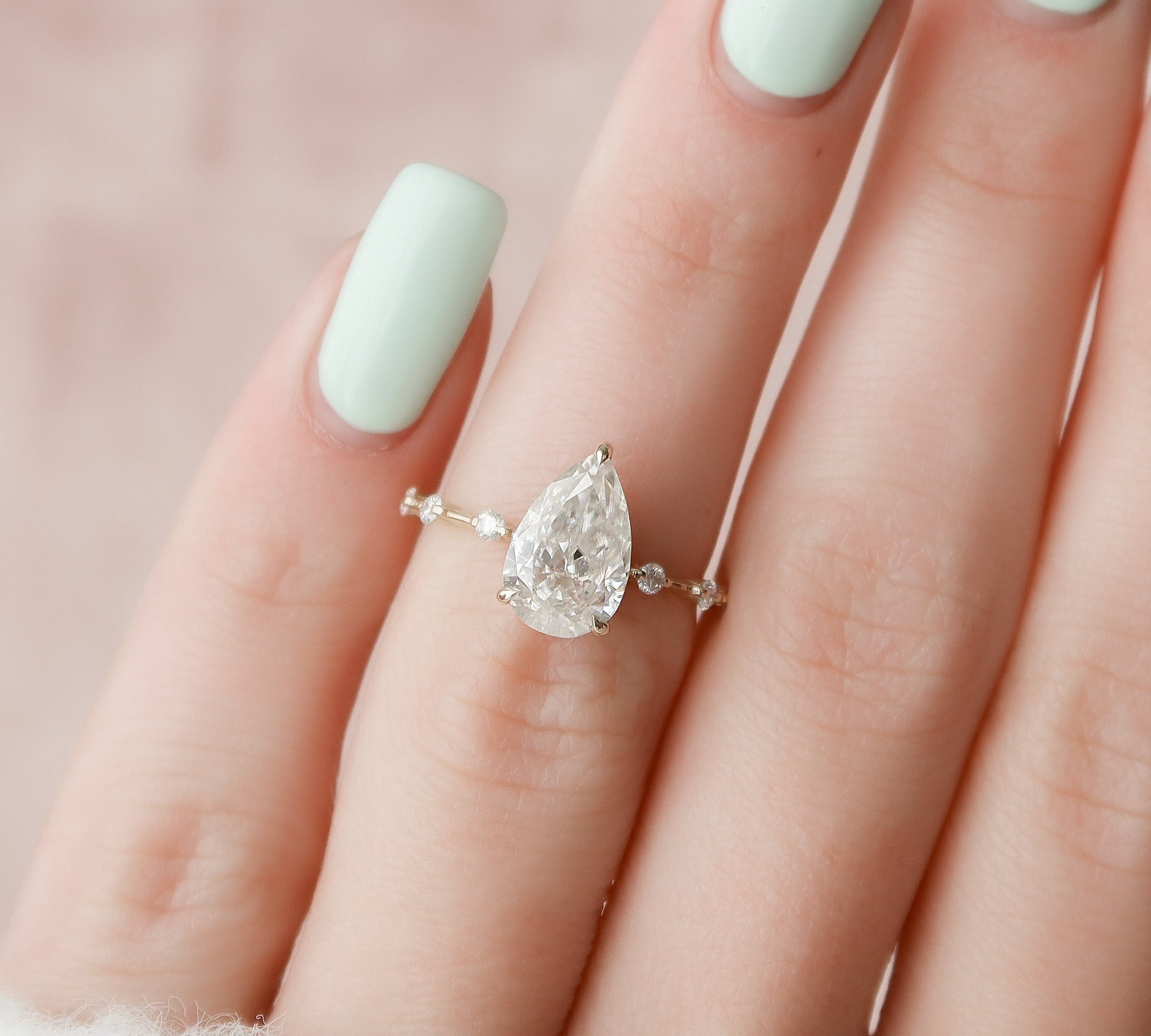 2.0 CT Pear Dainty Pave & Hidden Halo Moissanite Engagement Ring 3