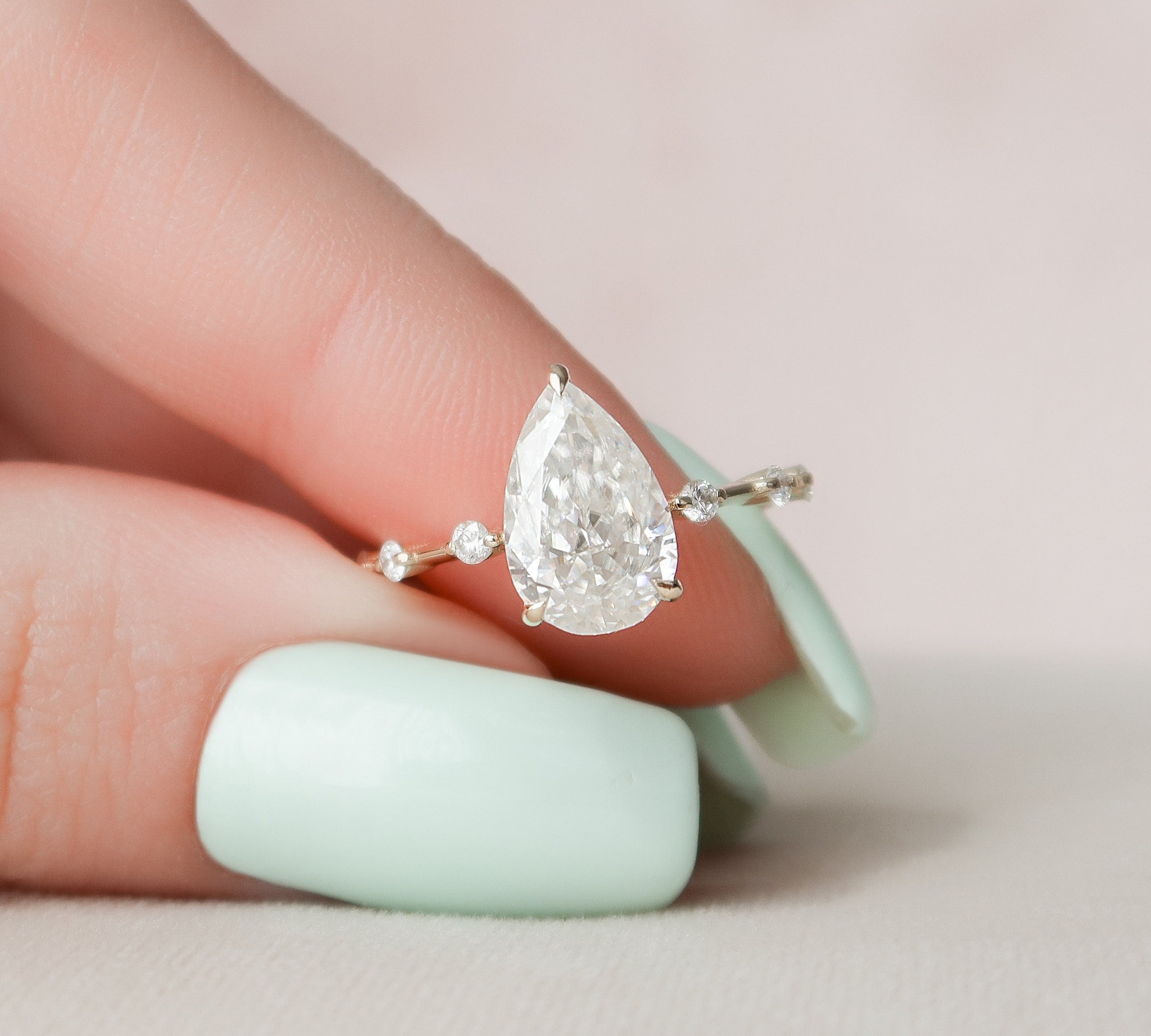 2.0 CT Pear Dainty Pave & Hidden Halo Moissanite Engagement Ring 2