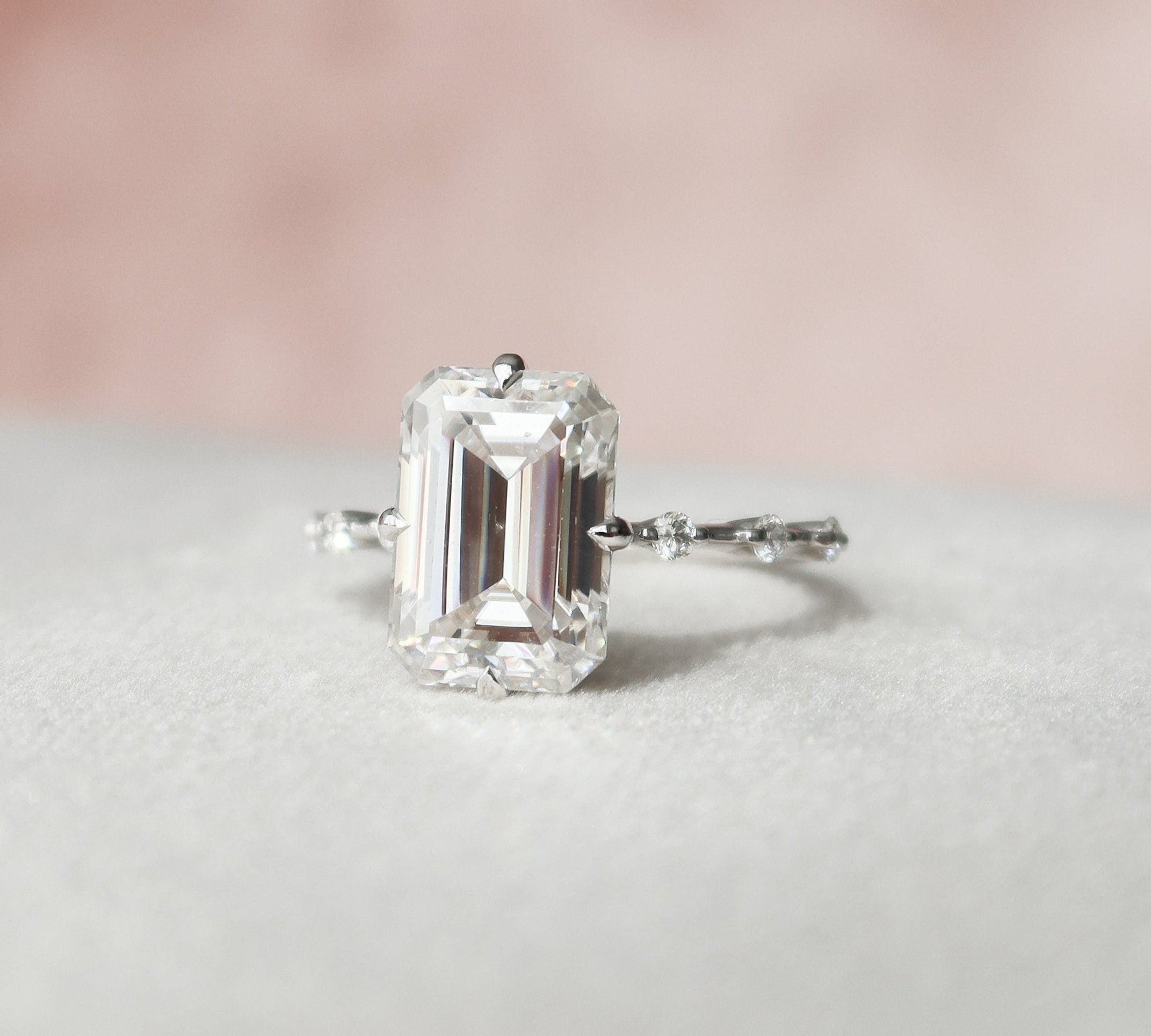 3.0 CT Emerald Solitaire & Dainty Pave Moissanite Engagement Ring 2