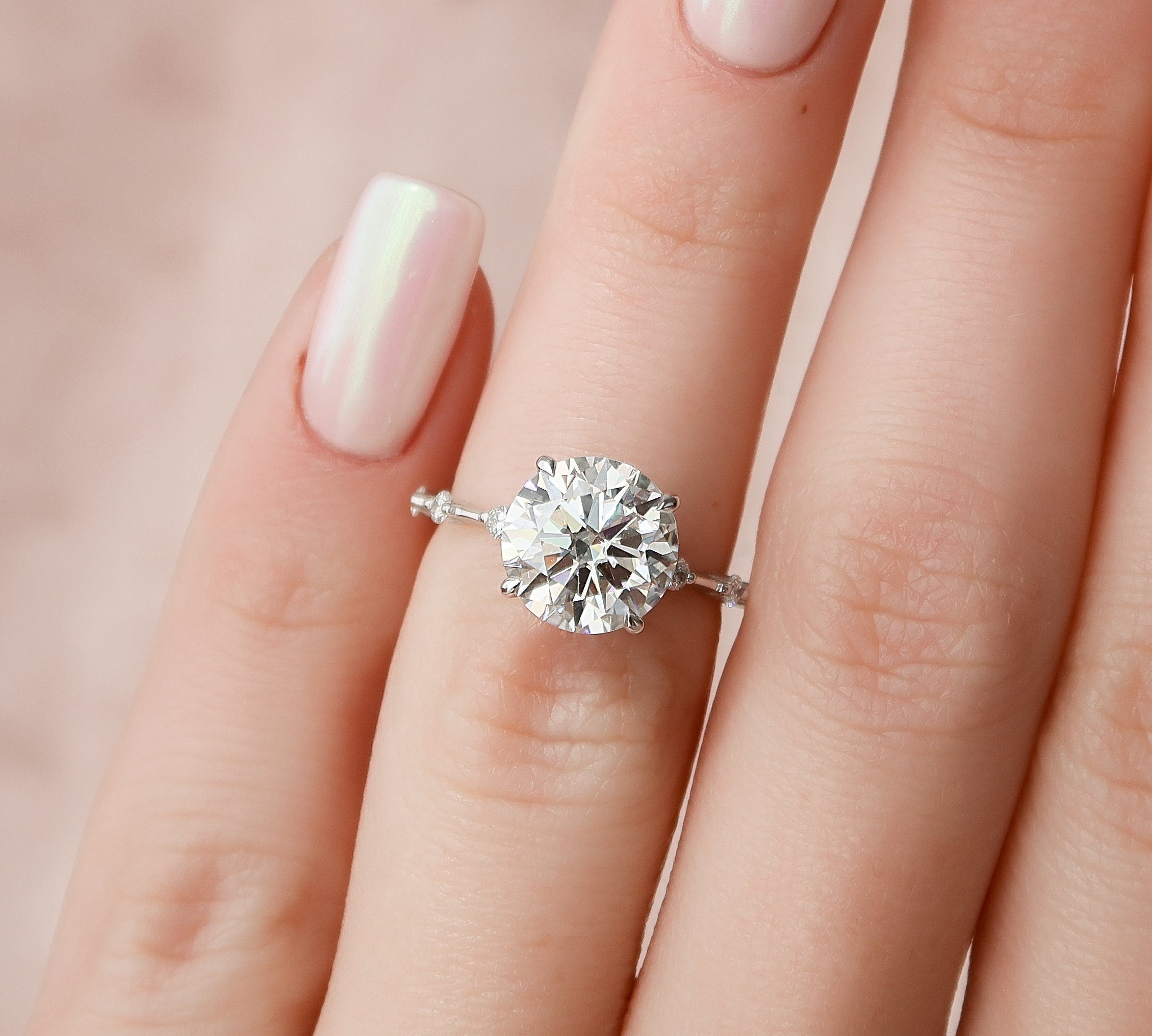 2.5 CT Round Solitaire Dainty Pave Moissanite Engagement Ring 3