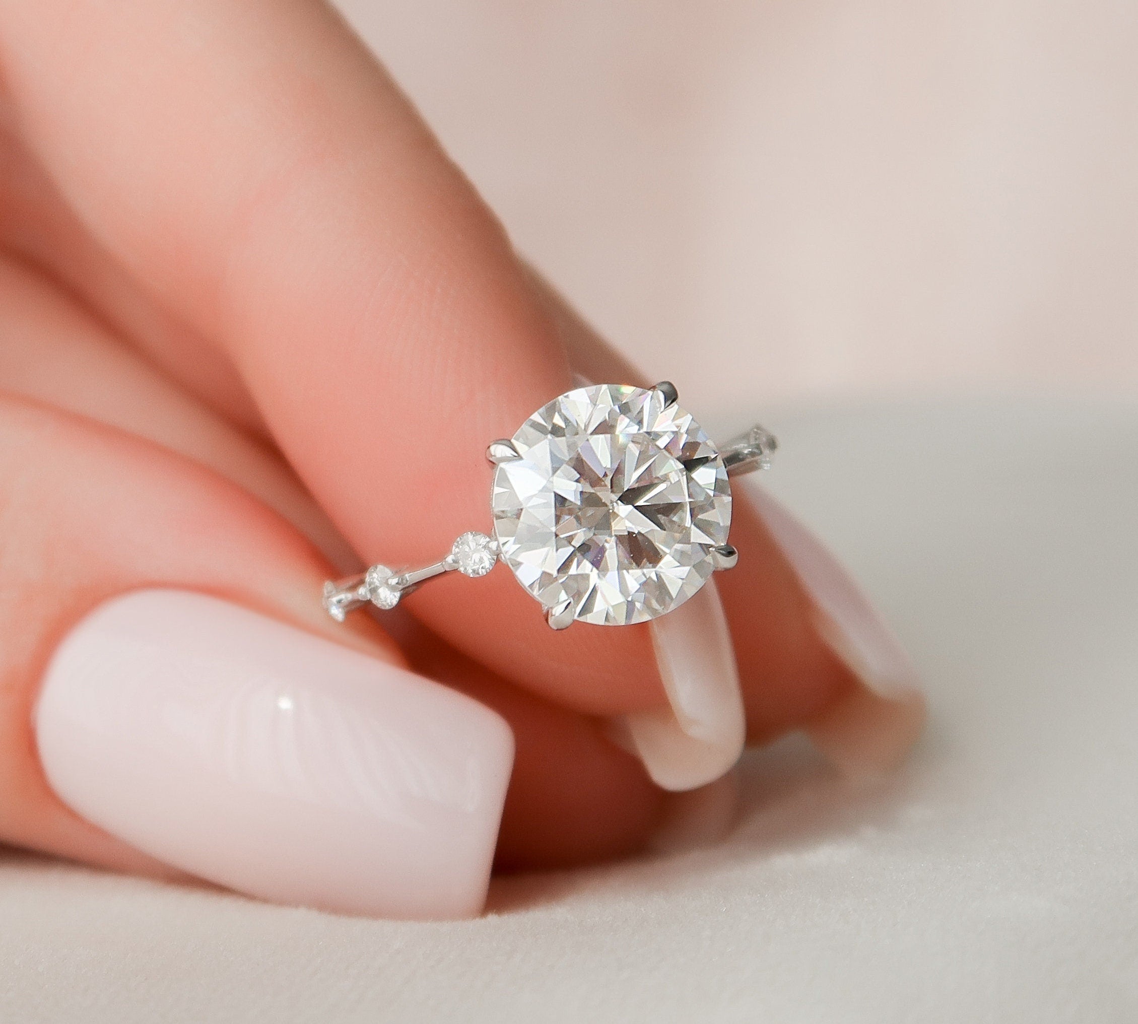 2.5 CT Round Solitaire Dainty Pave Moissanite Engagement Ring 1