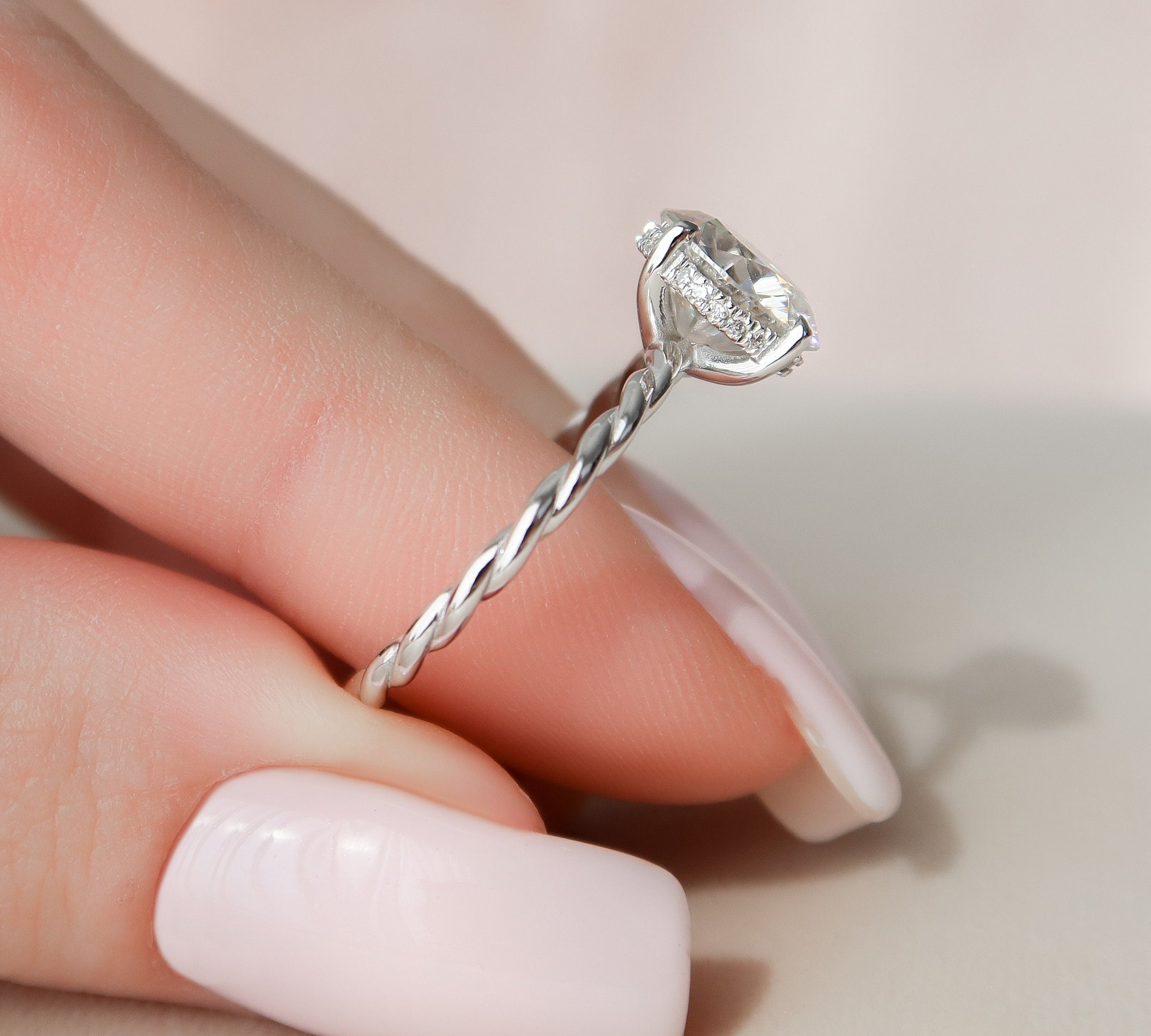 2.5 CT Round Cut Solitaire & Twisted Band Moissanite Engagement Ring 3