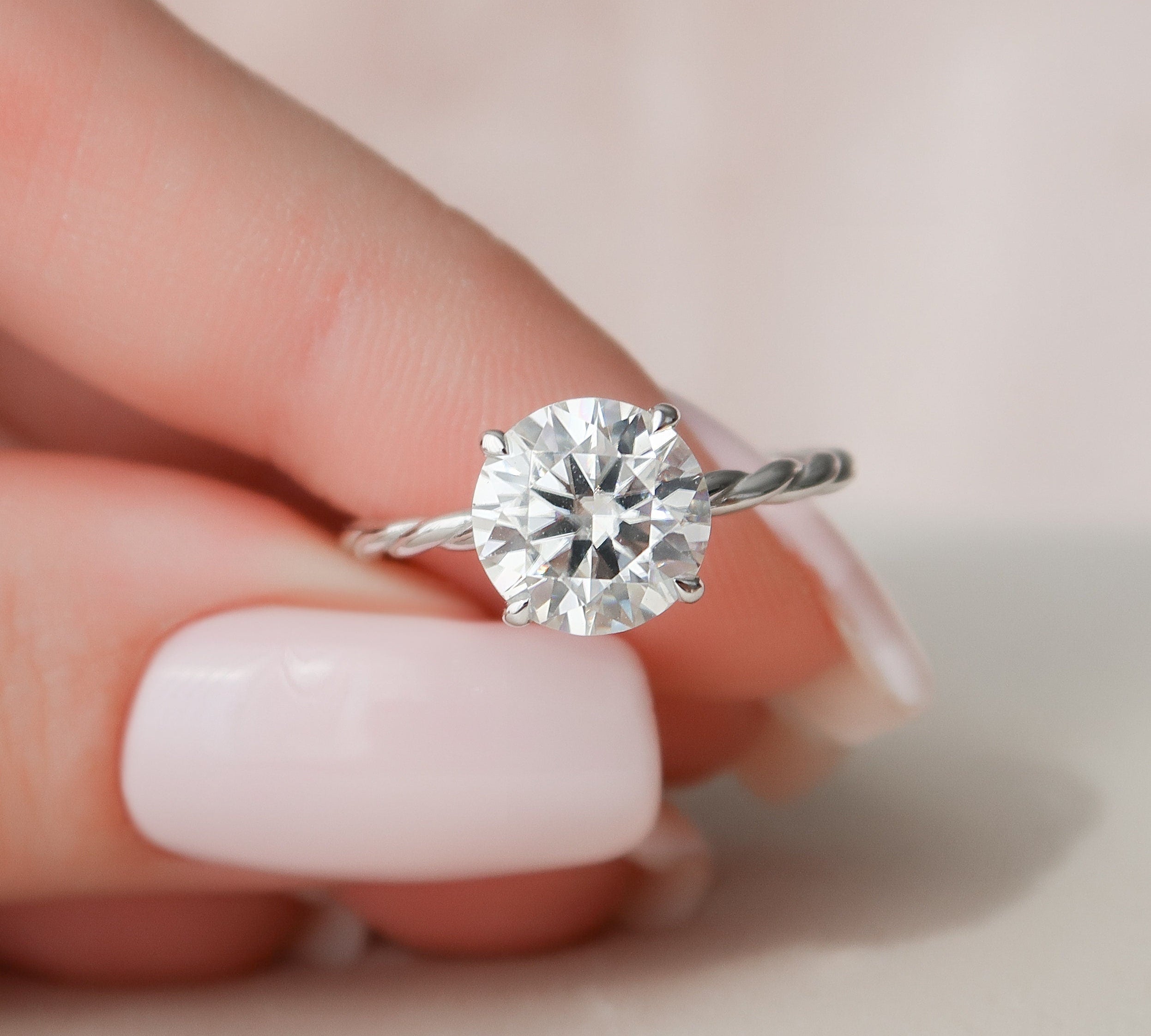 2.5 CT Round Cut Solitaire & Twisted Band Moissanite Engagement Ring 1