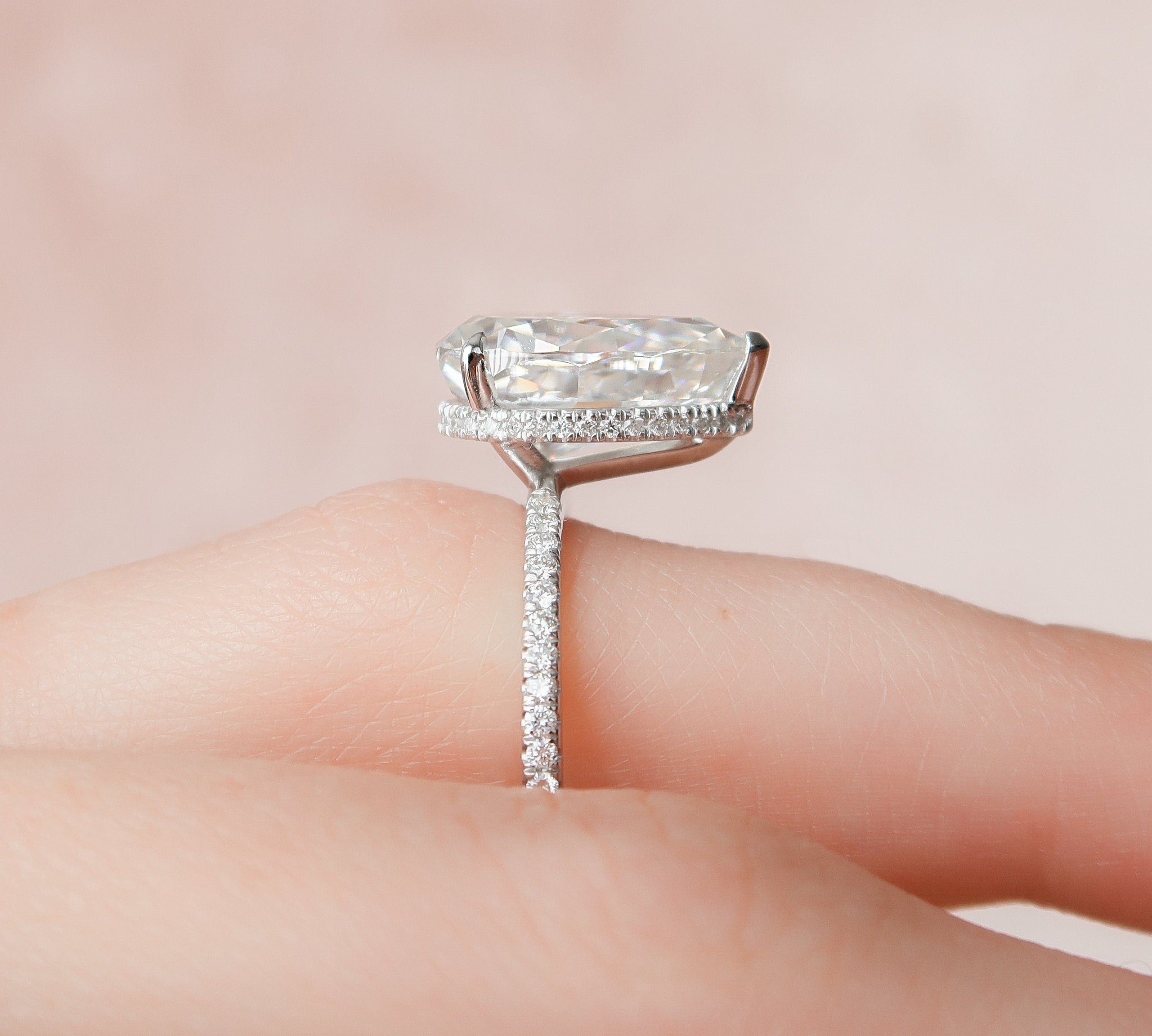 3.0 CT Pear Hidden Halo & Pave Moissanite Engagement Ring 2