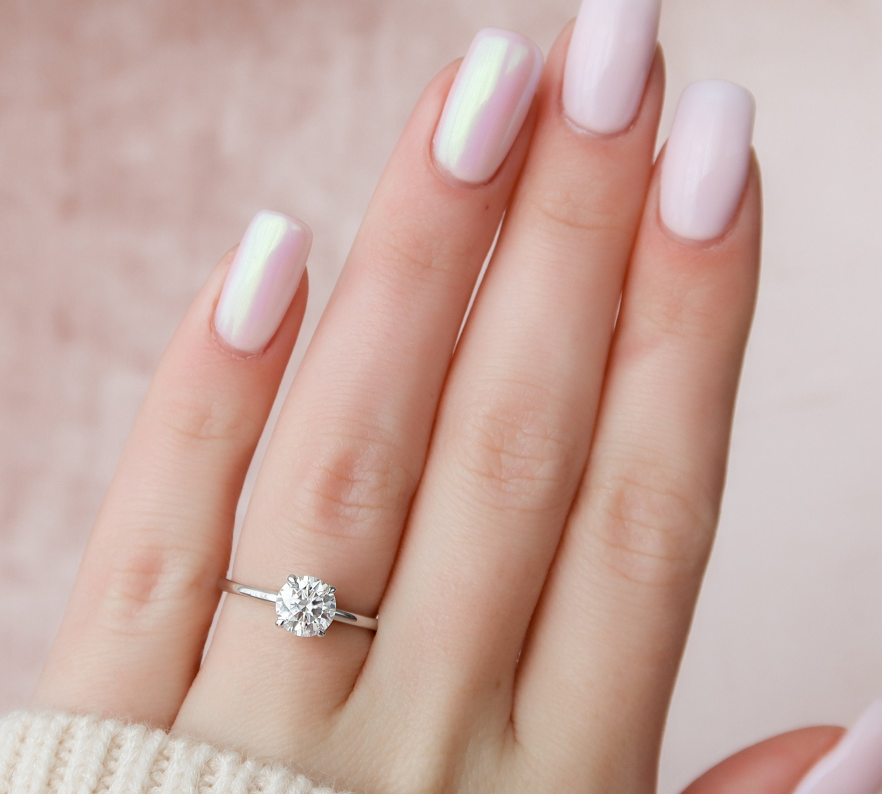 1.0 CT Round Hidden Halo Moissanite Engagement Ring 3