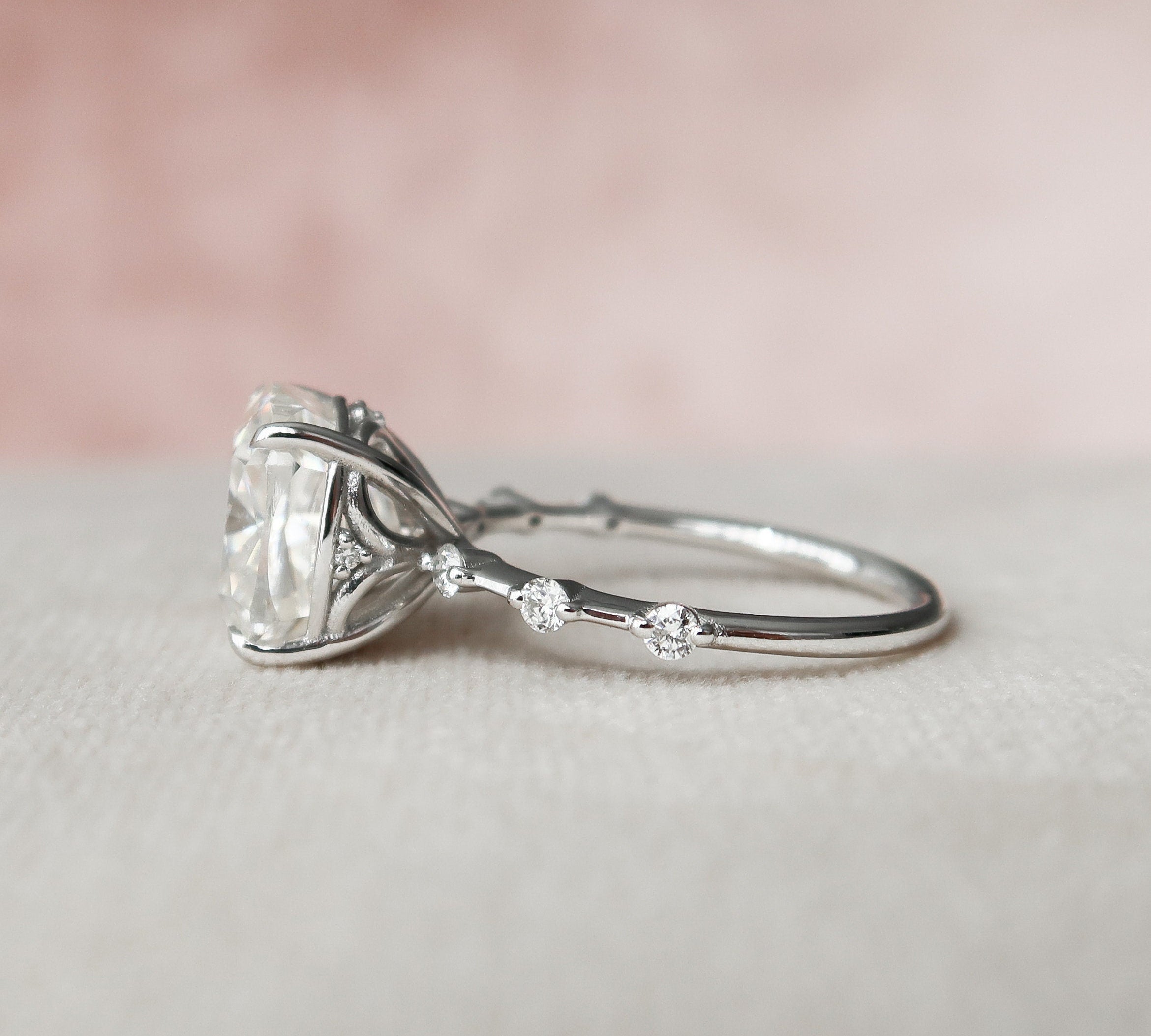 5.0 CT Cushion Dainty Pave Setting Moissanite Engagement Ring 2