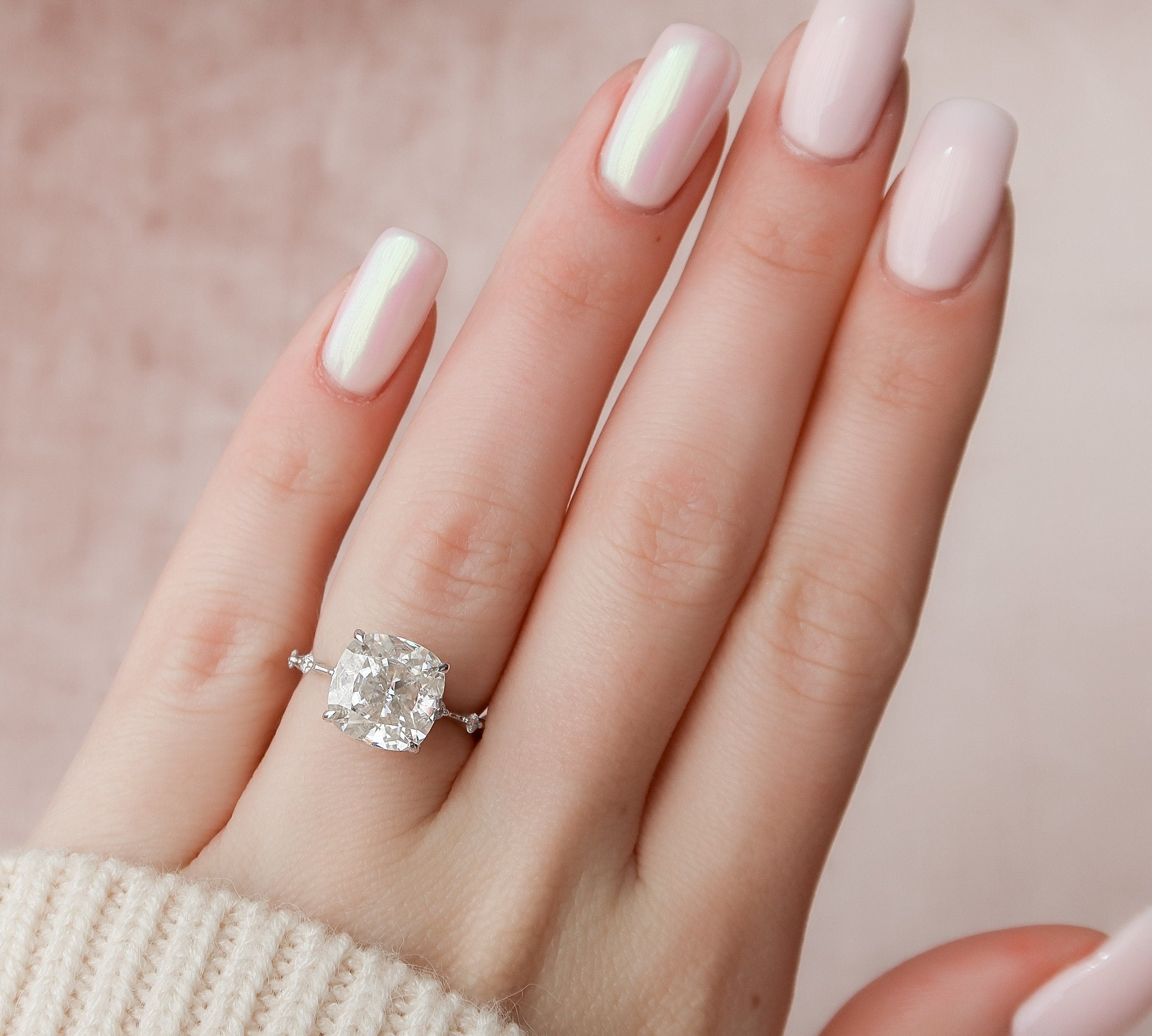 5.0 CT Cushion Dainty Pave Setting Moissanite Engagement Ring 3