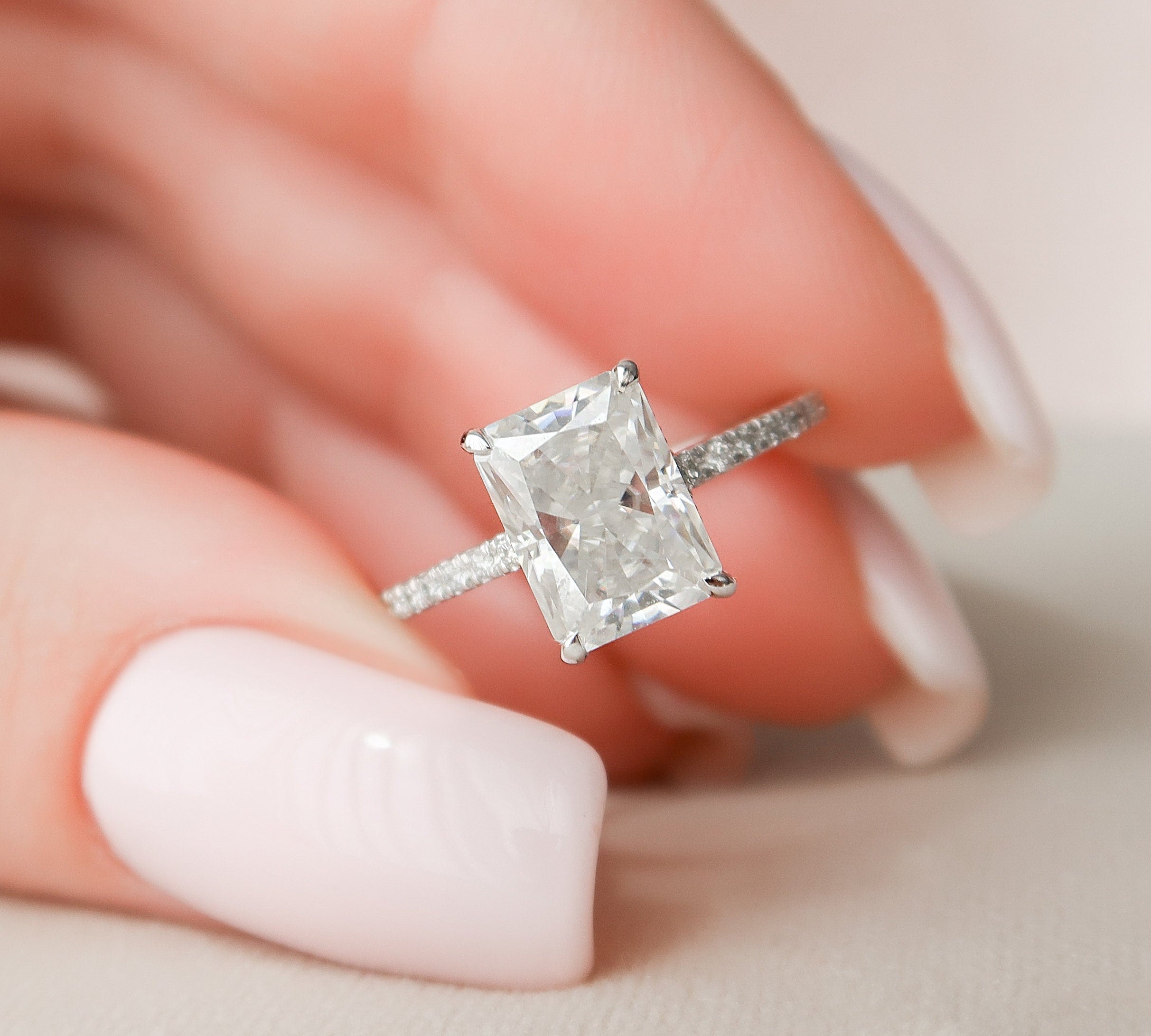 2.5 CT Radiant Pave & Hidden Halo Setting Moissanite Engagement Ring 1