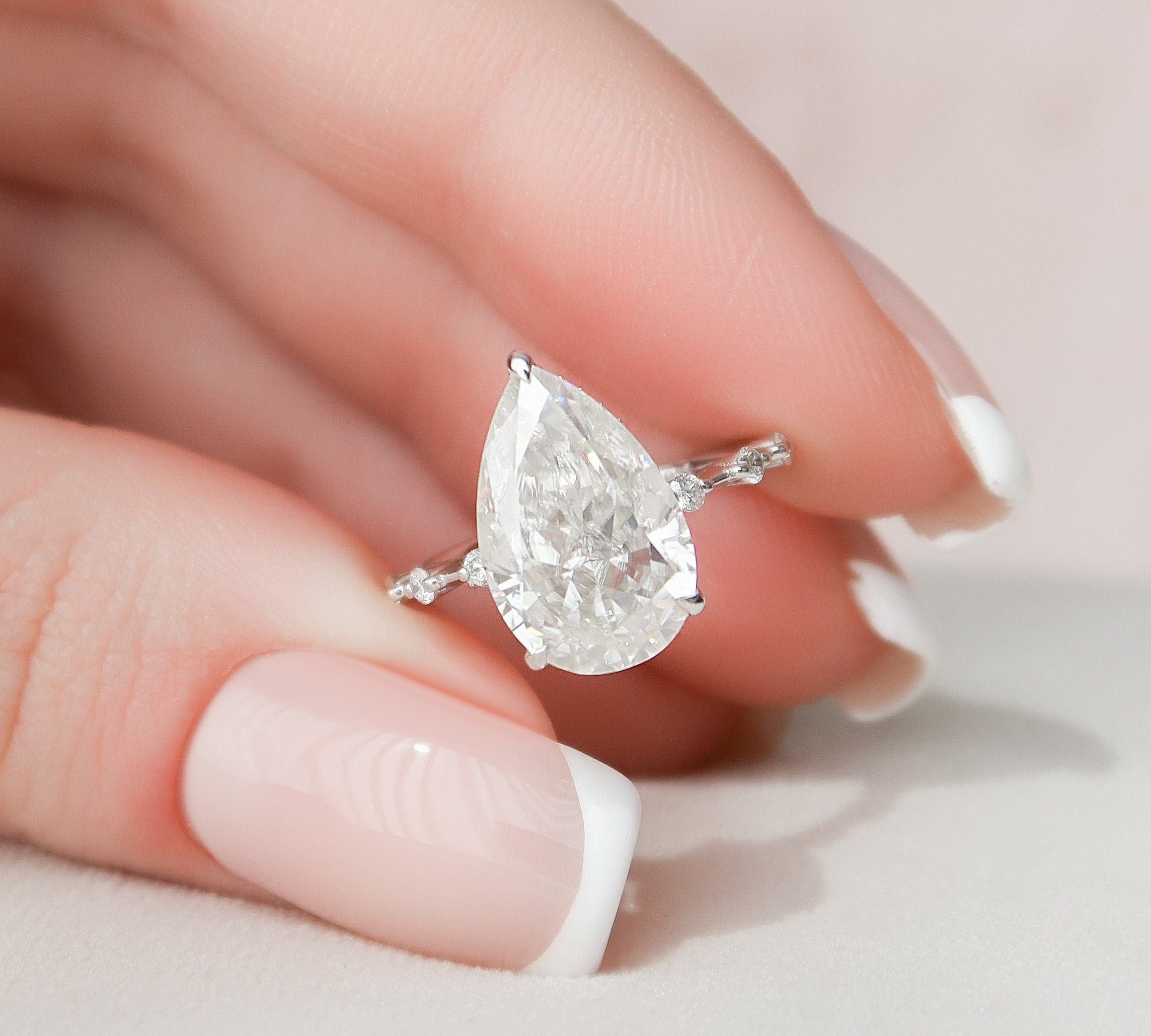 3.5 CT Pear Cut Dainty Pave Moissanite Engagement Ring 1